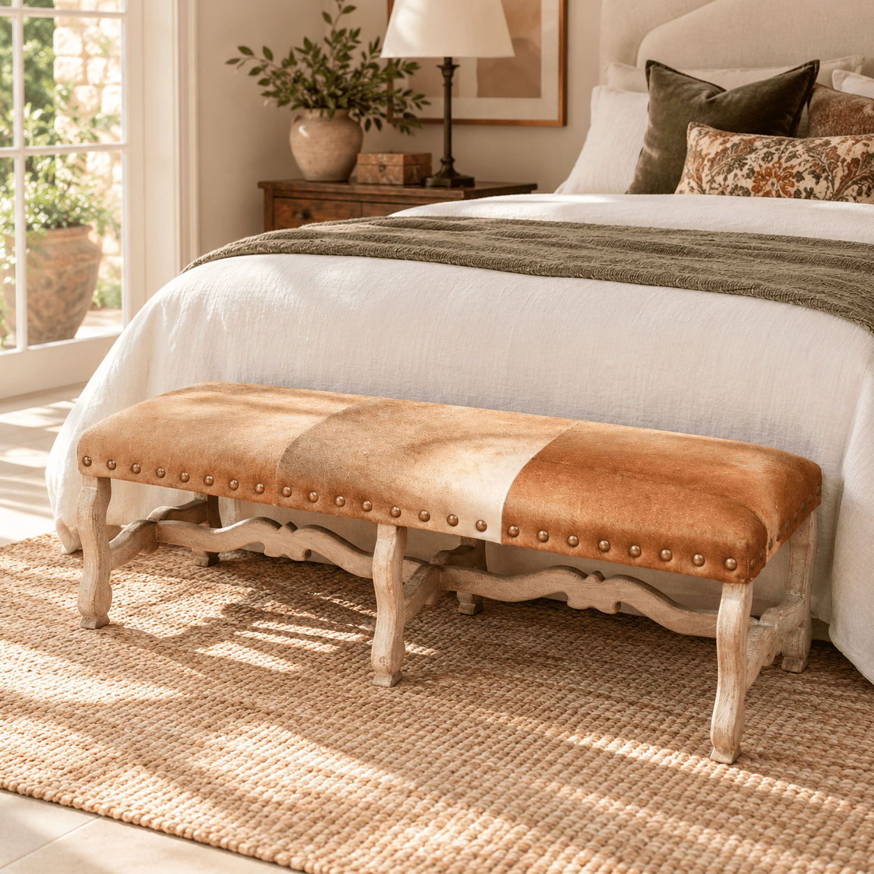 Hartwick Cowhide Mango Bench - Wisteria