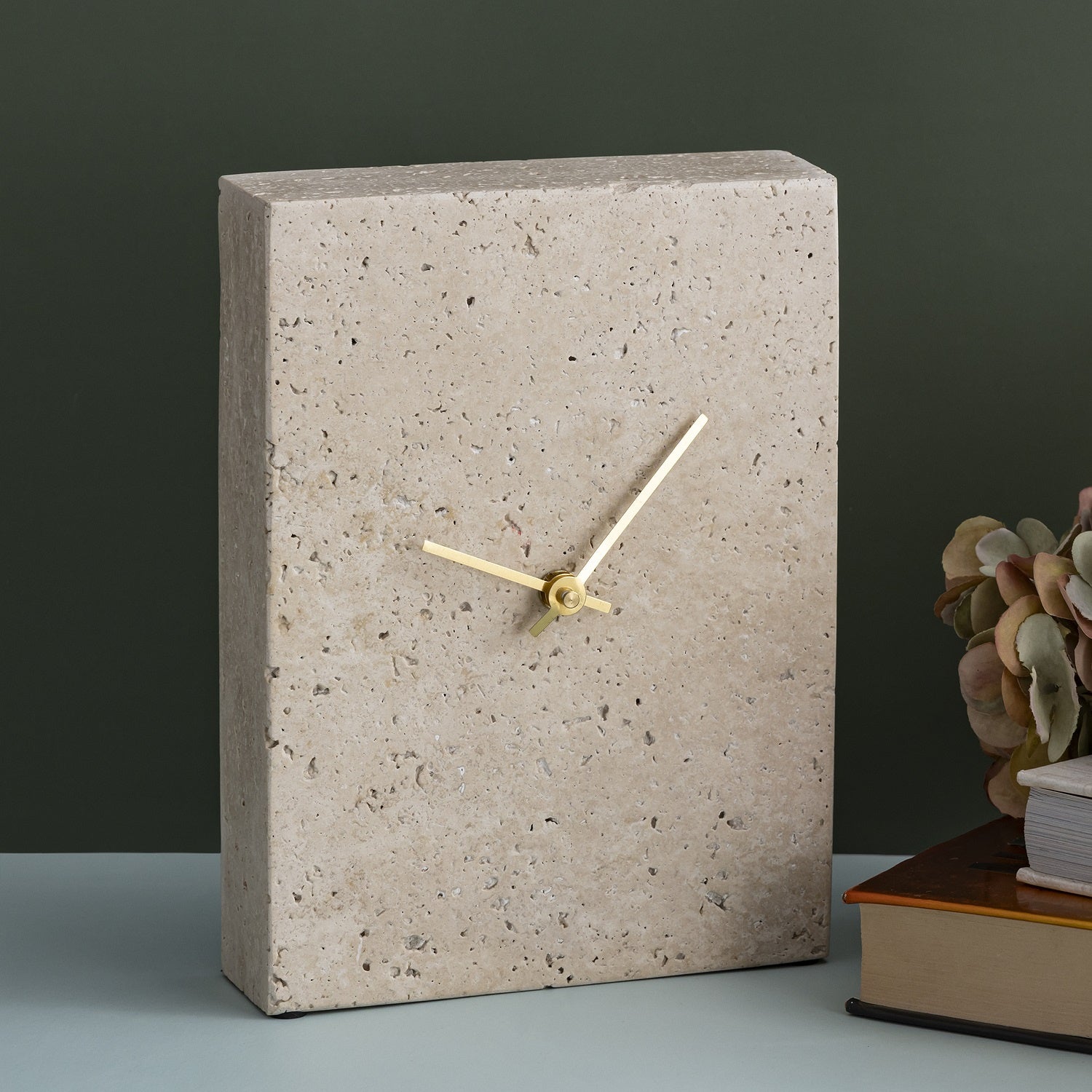 Alcott Travertine Table Clock - Wisteria