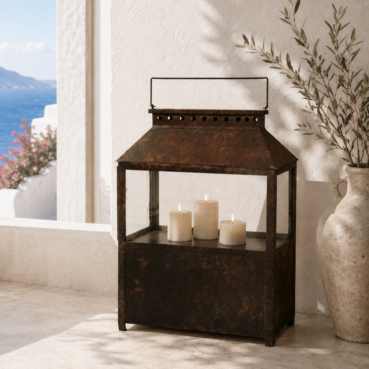 Folegandros Iron Glass Lantern - Wisteria