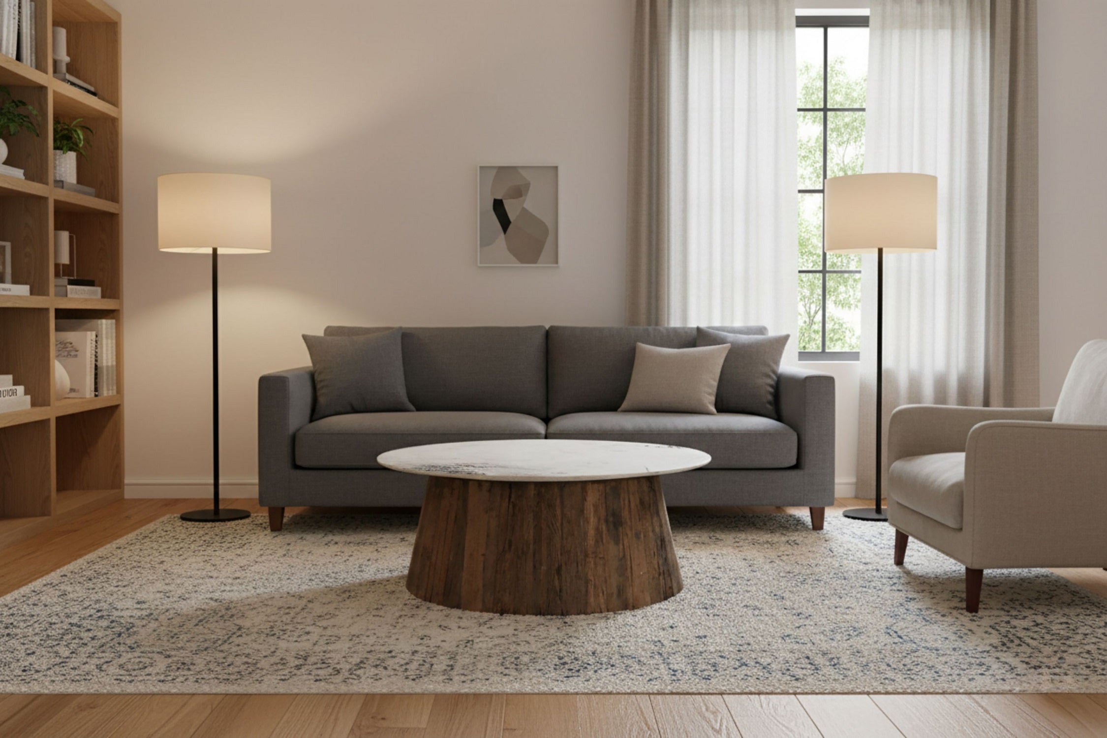 Theron Reclaimed Wood Marble Coffee Table