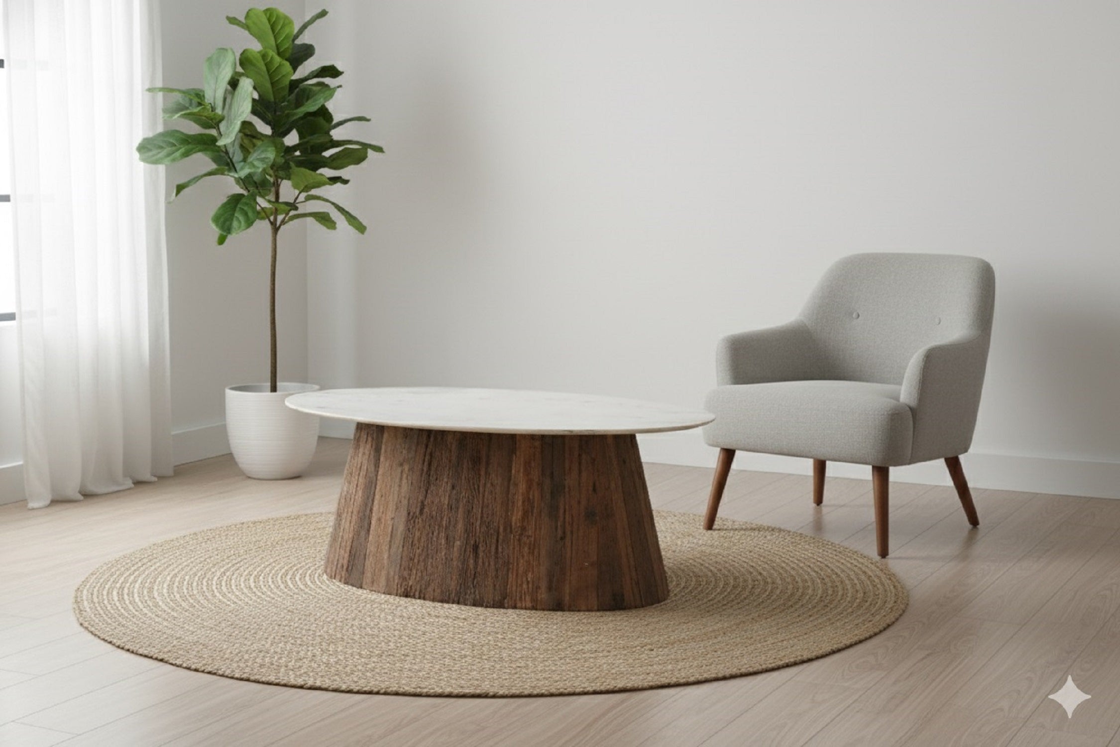 Theron Reclaimed Wood Marble Coffee Table