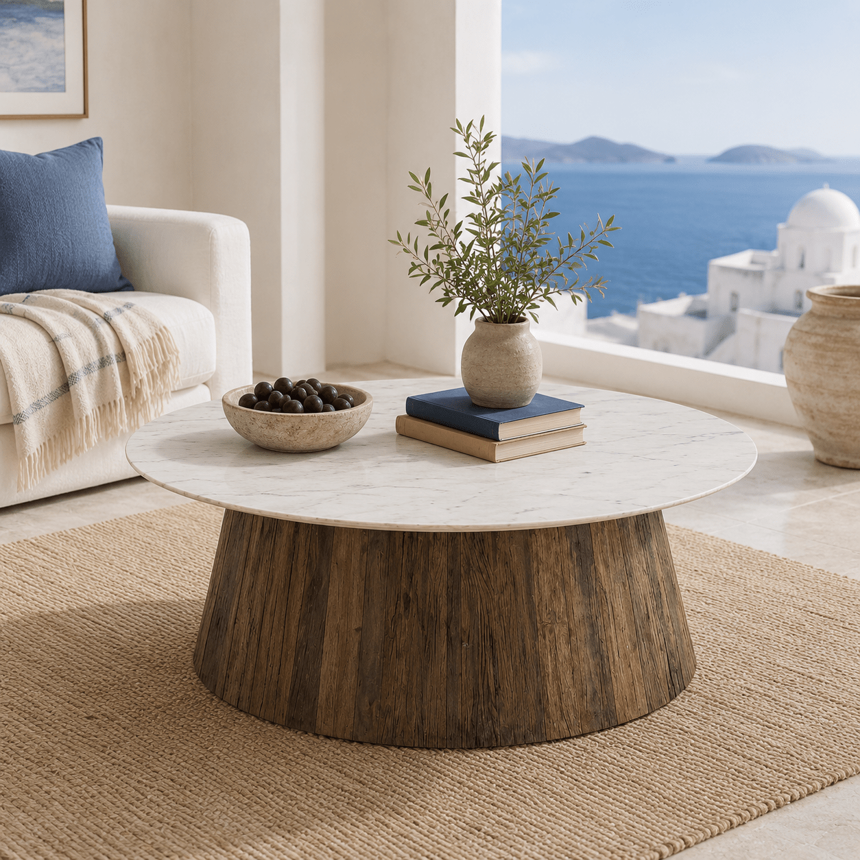 Theron Reclaimed Wood Marble Coffee Table - Wisteria