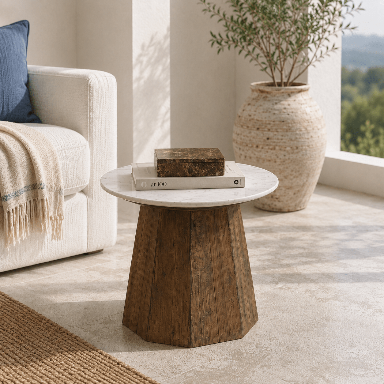 Theron Reclaimed Wood Marble Side Table - Wisteria