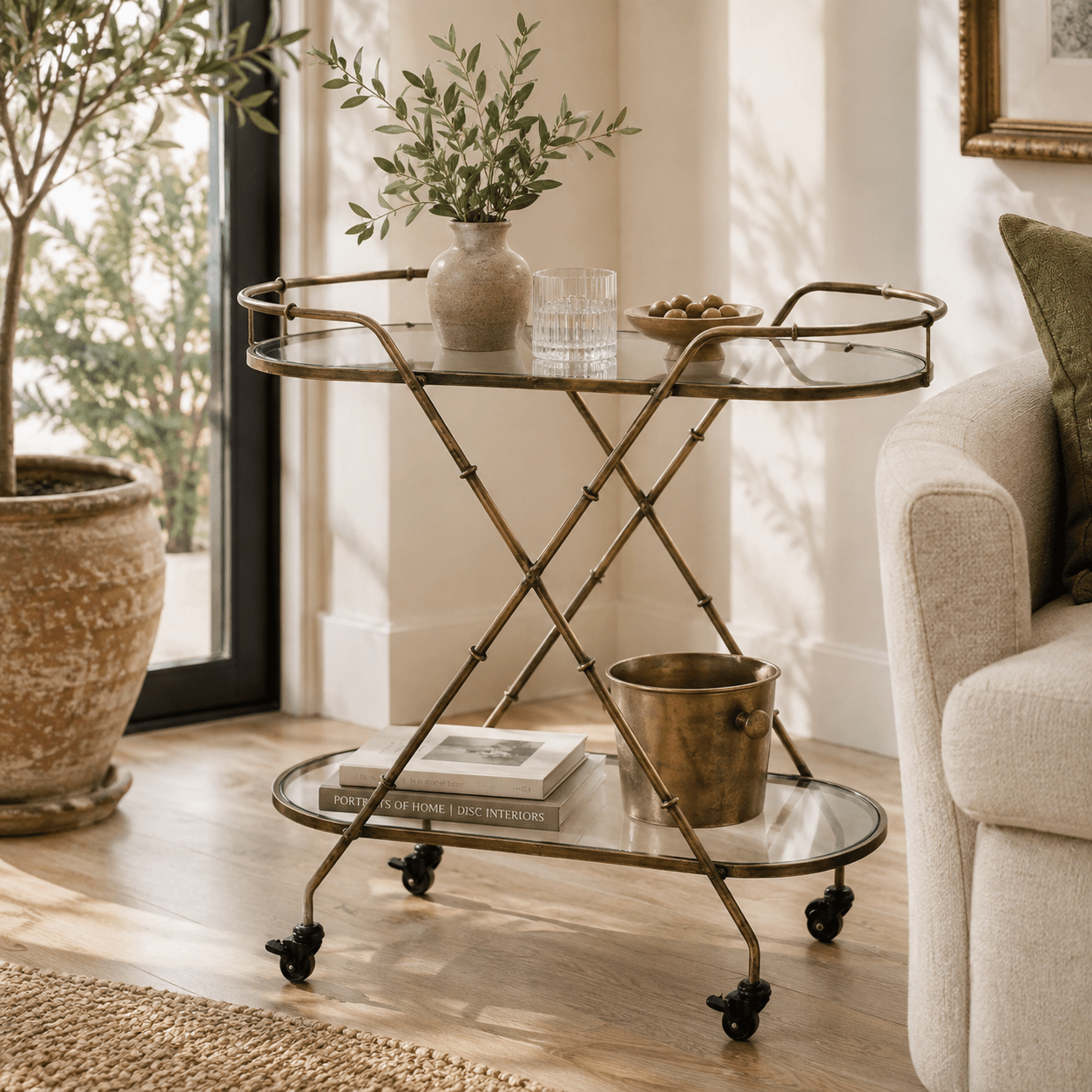 Capalbio Brass Bar Cart - Wisteria