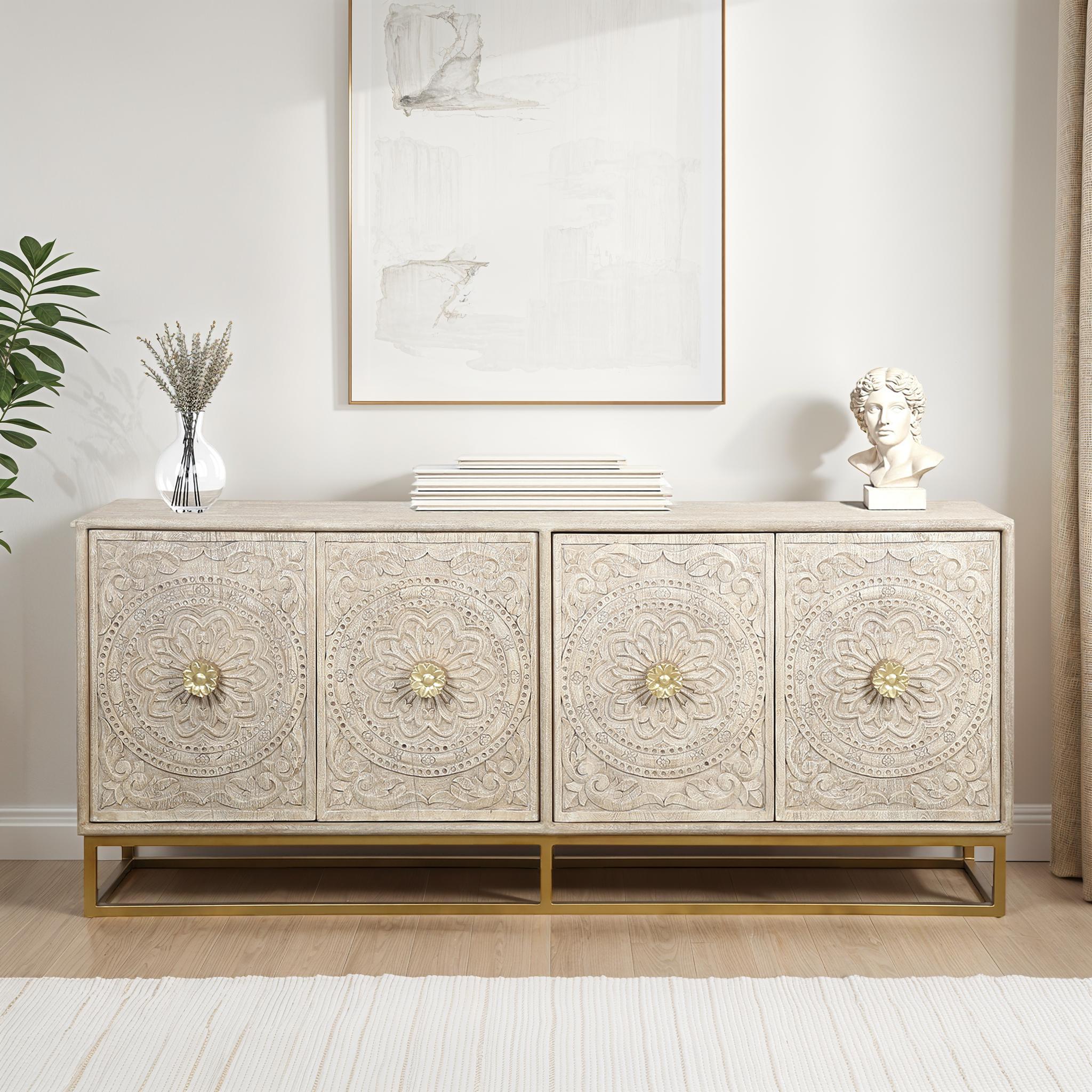 Nayla Carved Wood Sideboard