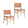 Set Of 2 Woven Leather Dining Chairs on a White Background