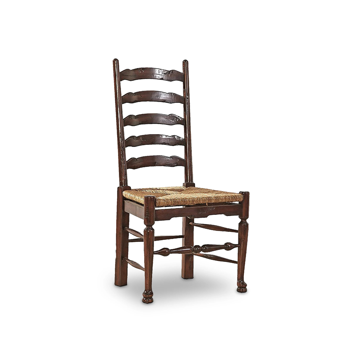 Cornwall Brown Ladder-Back Dining Side Chair: Mahogany chair with rush seat