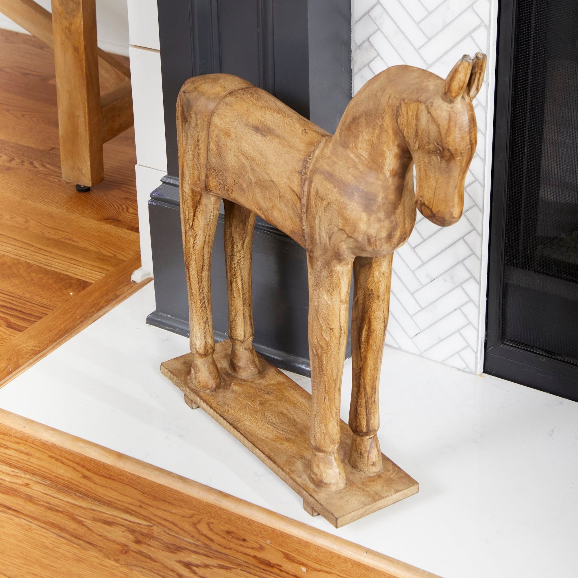 Hand-Carved Trojan Horse on Stand