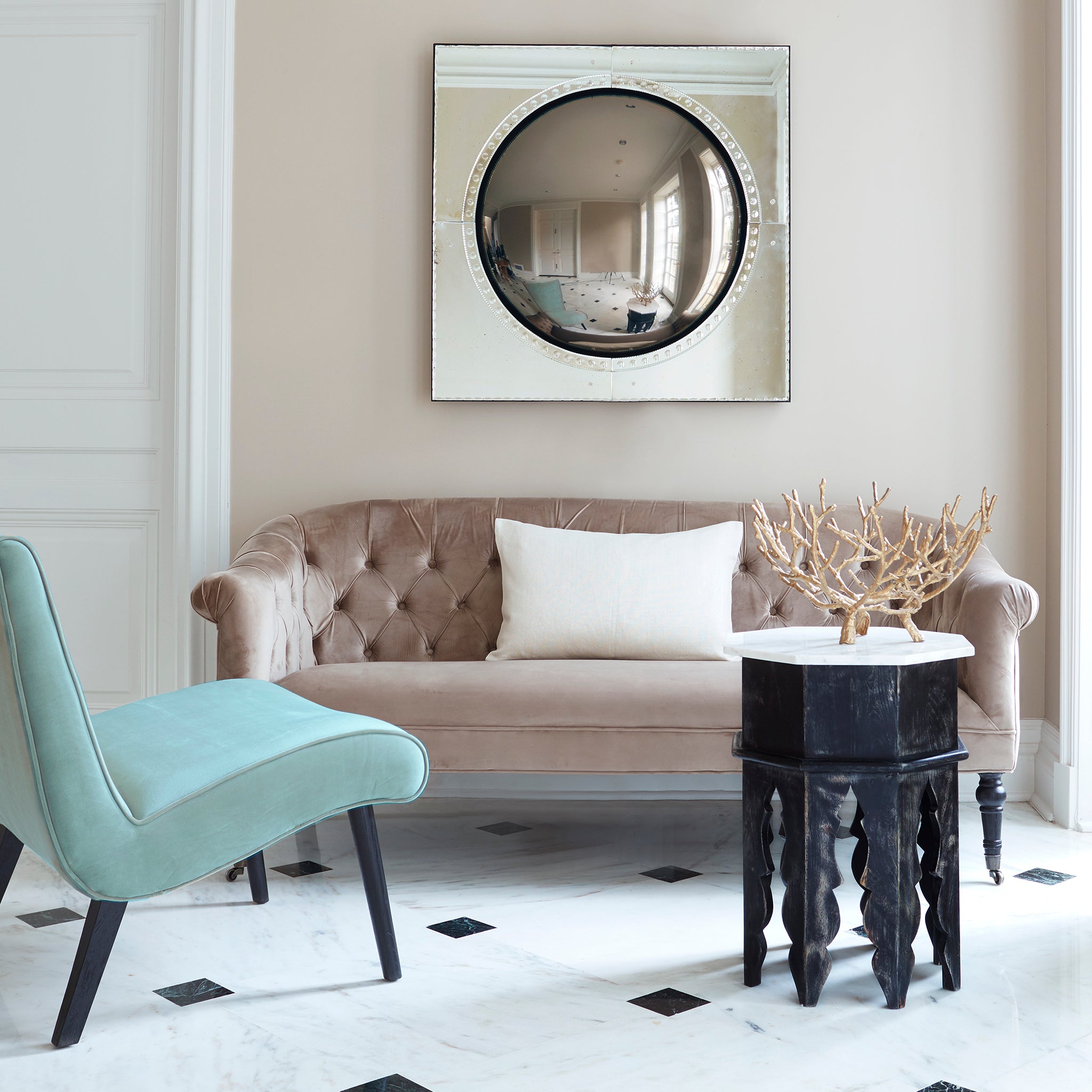 Marble and Wood Moroccan Side Table