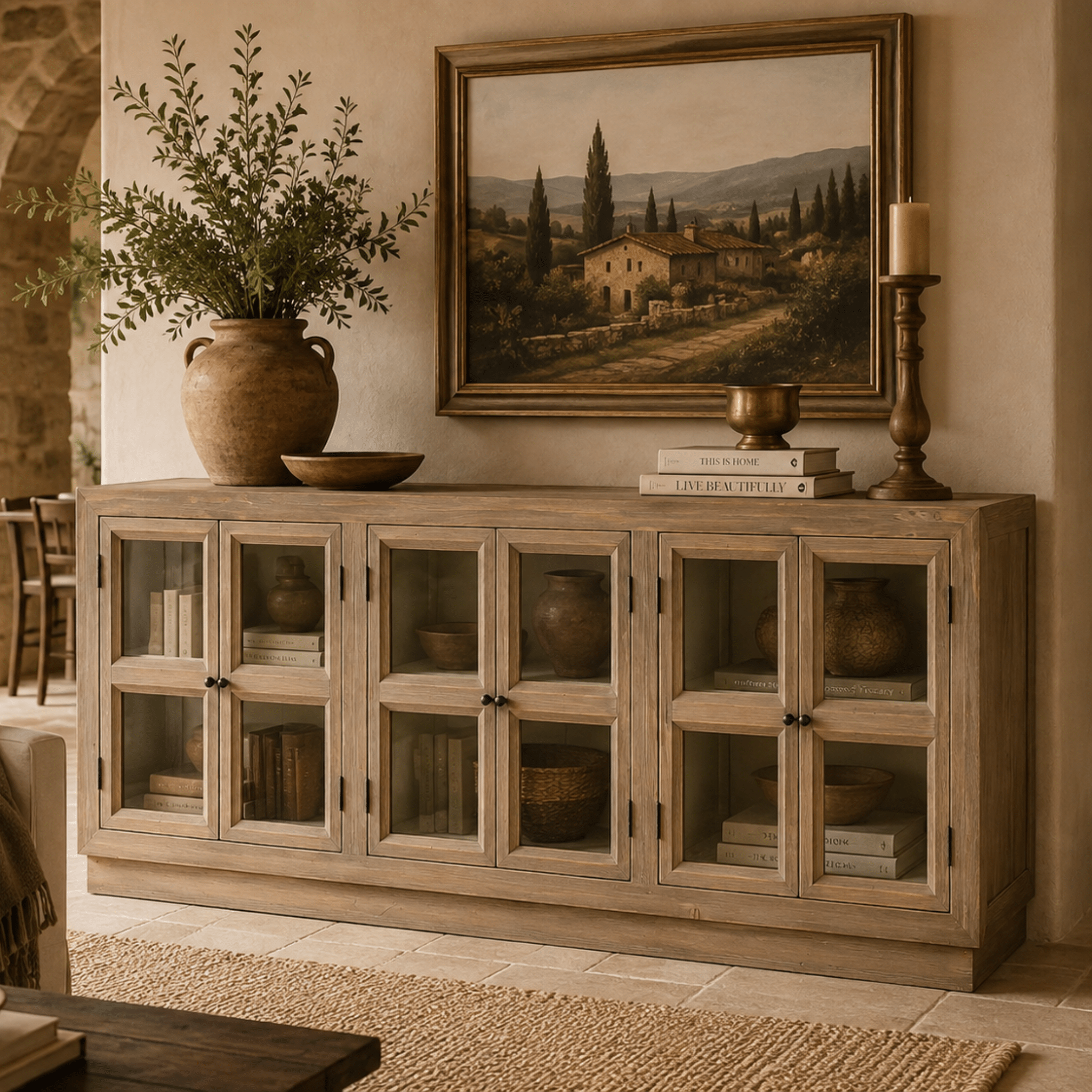 Reclaimed Pine Glass Front Sideboard - Wisteria