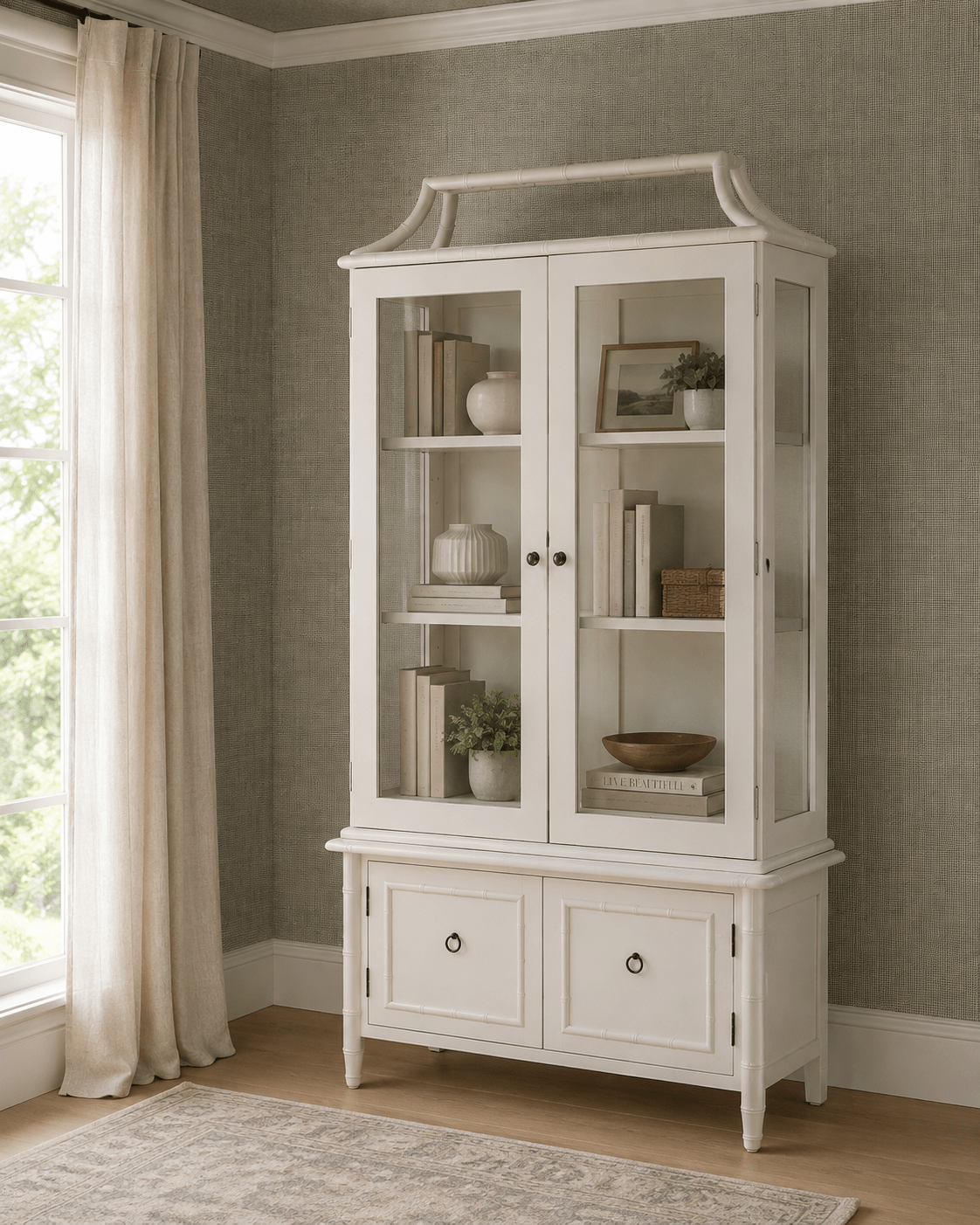 Simla Faux Bamboo Painted Wood Display Cabinet - Wisteria