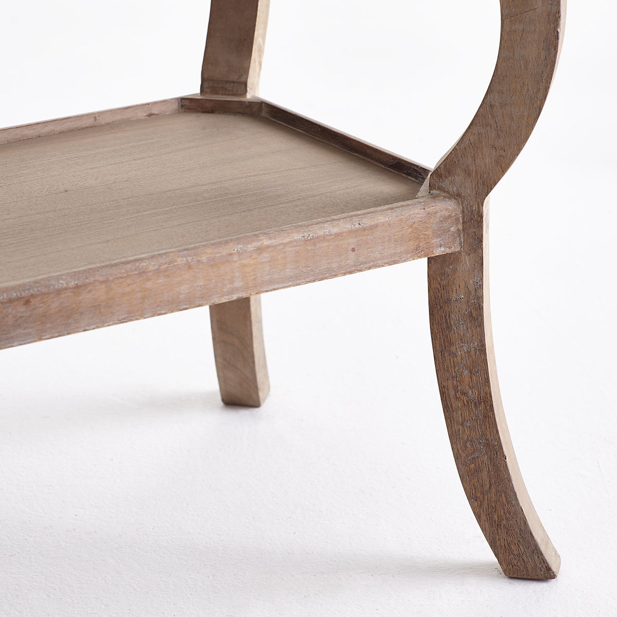 Rana Tiered Mango Wood Console Table: Close-up of curved side detail