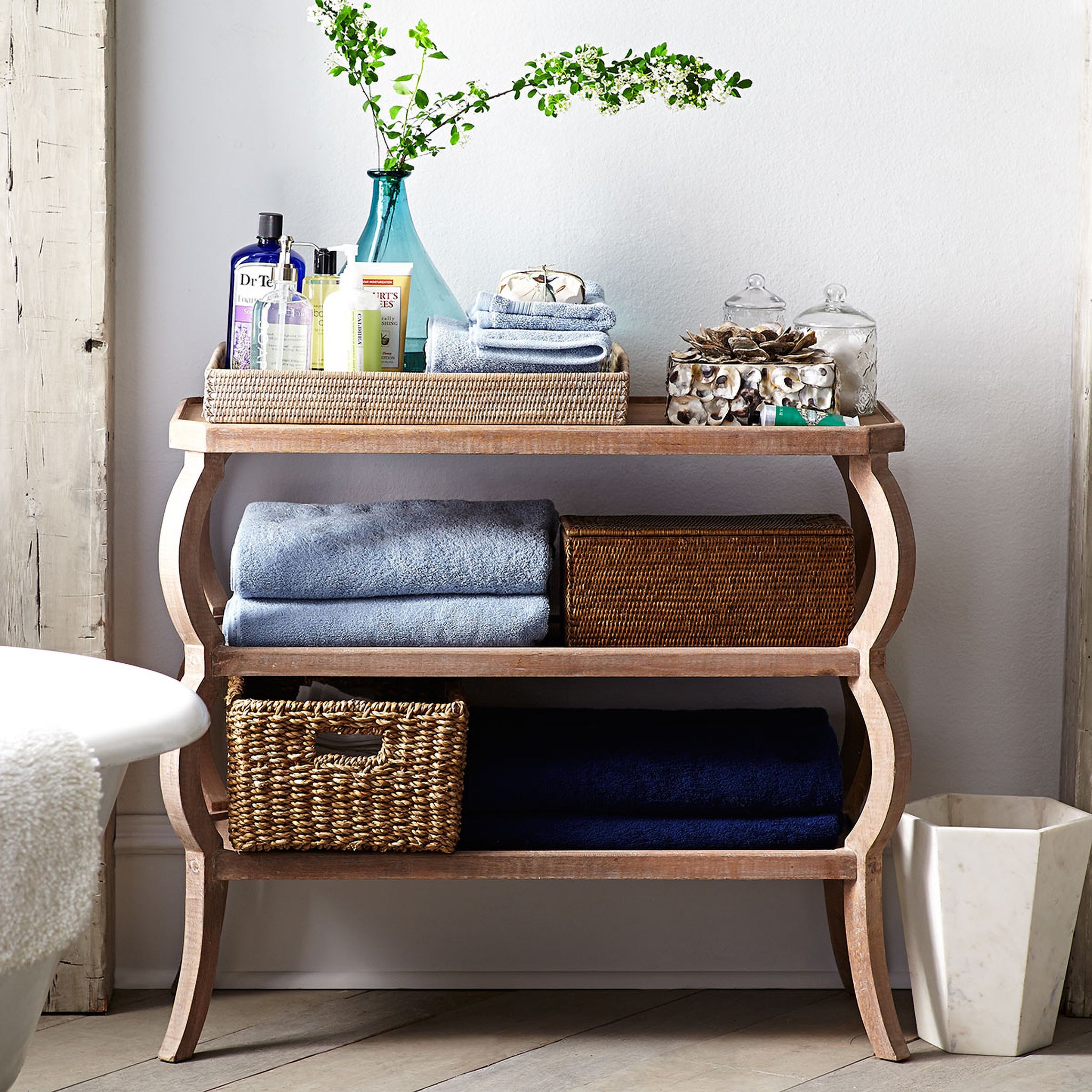 Rana Tiered Mango Wood Console Table: Console in living room corner