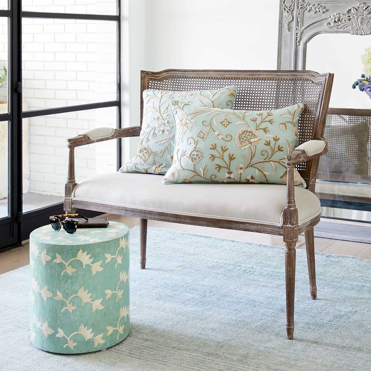 Hand-Woven Cane-Back Settee | Wisteria