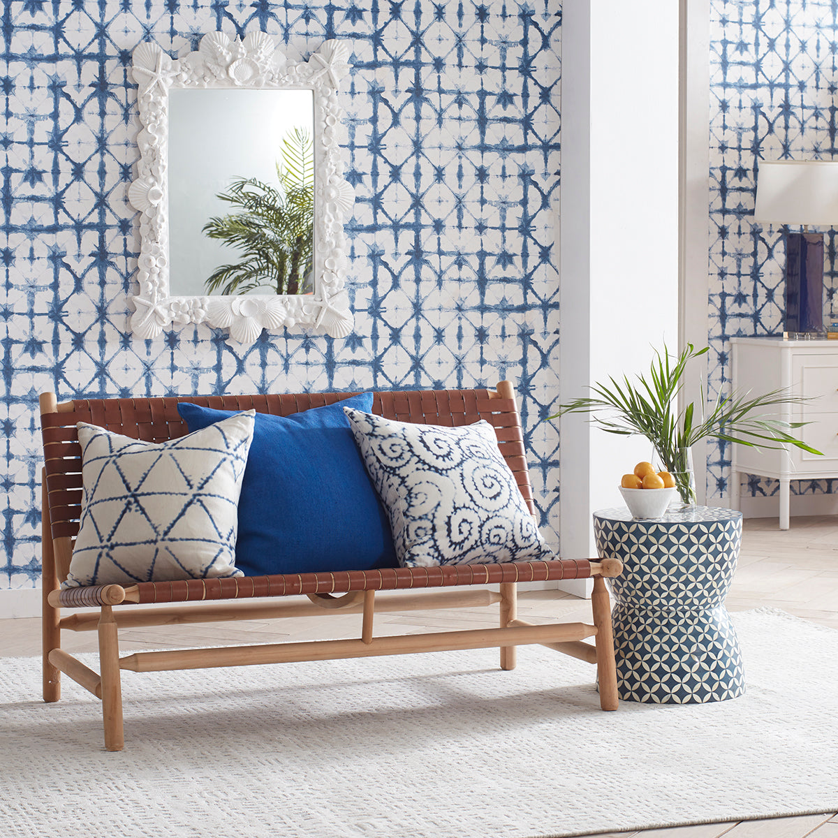 Blue & White Bone Arabesque Stool