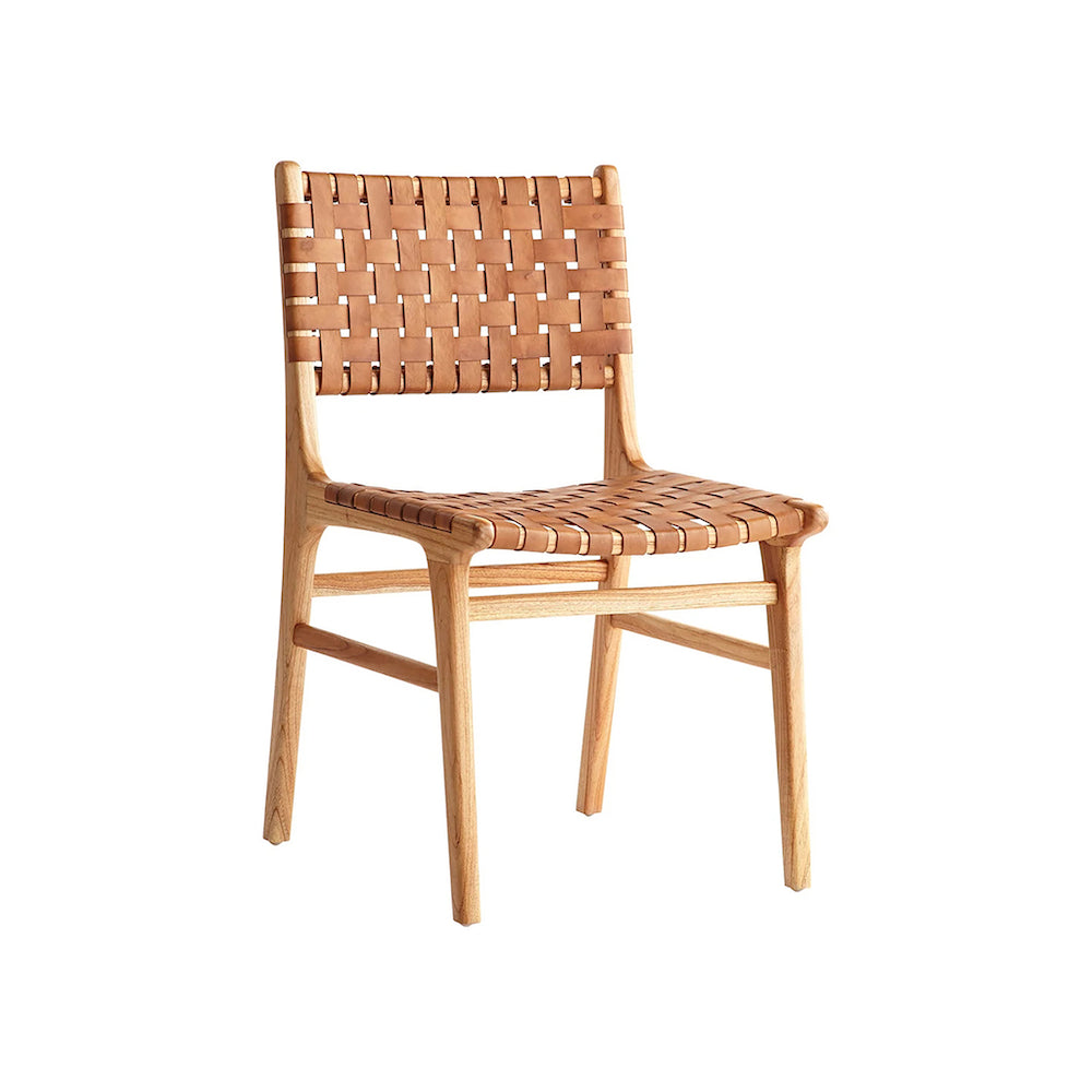 Front View Of Woven Leather Dining Chair on White Background