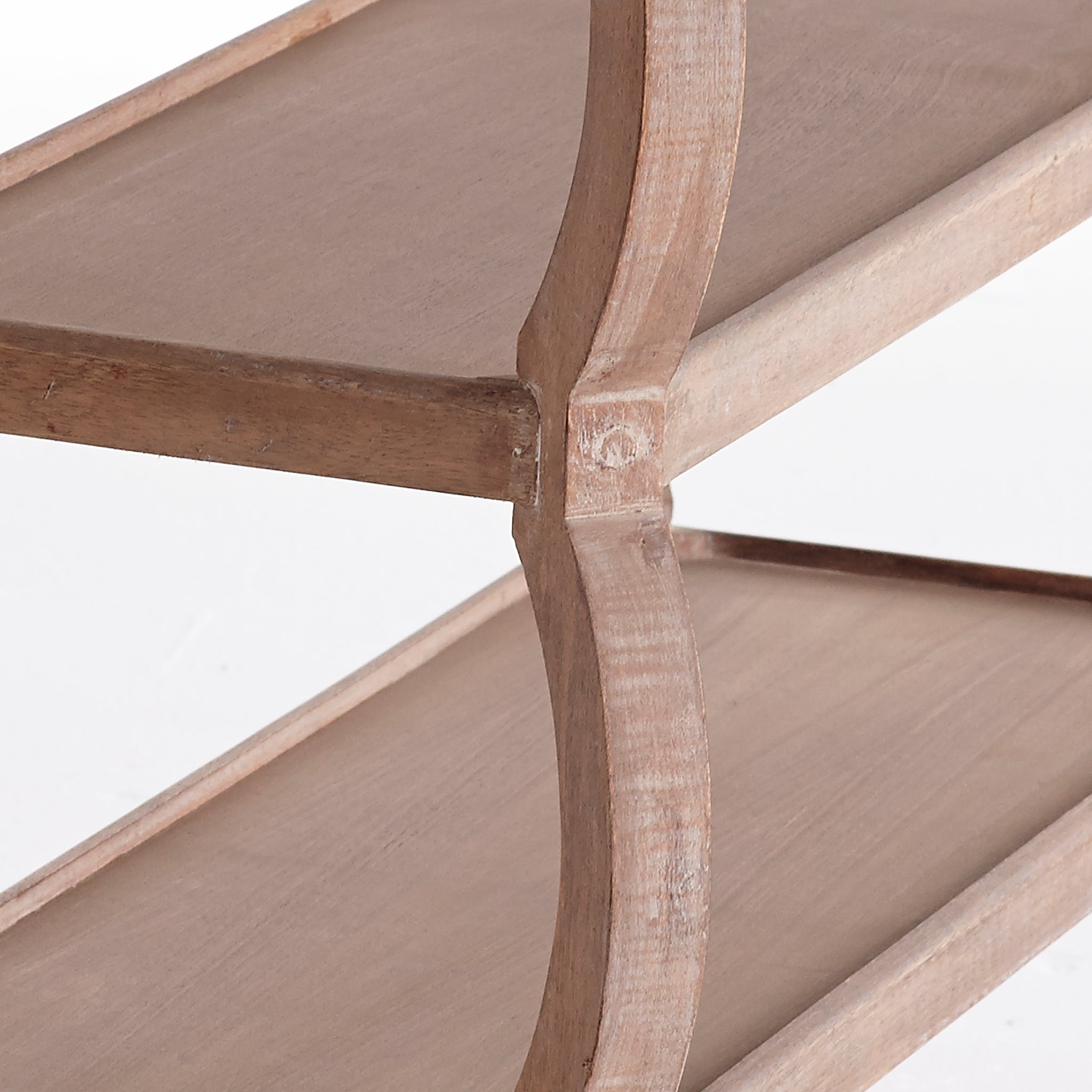 Rana Tiered Mango Wood Console Table: Wood grain and finish detail