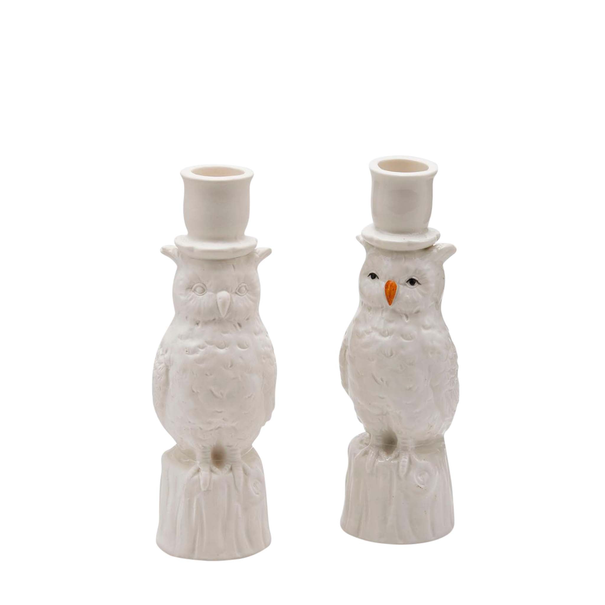 Ceramic Owl Candleholders-Set of 2