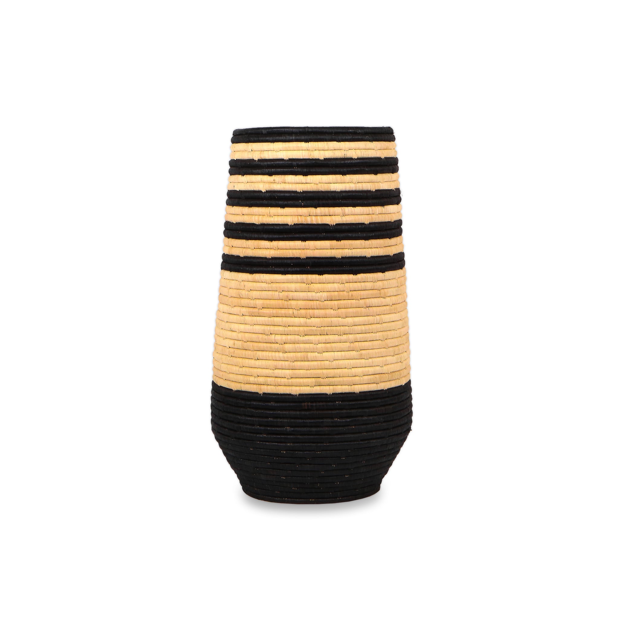 Stacked Rings Woven Floor Urn in Black and Natural