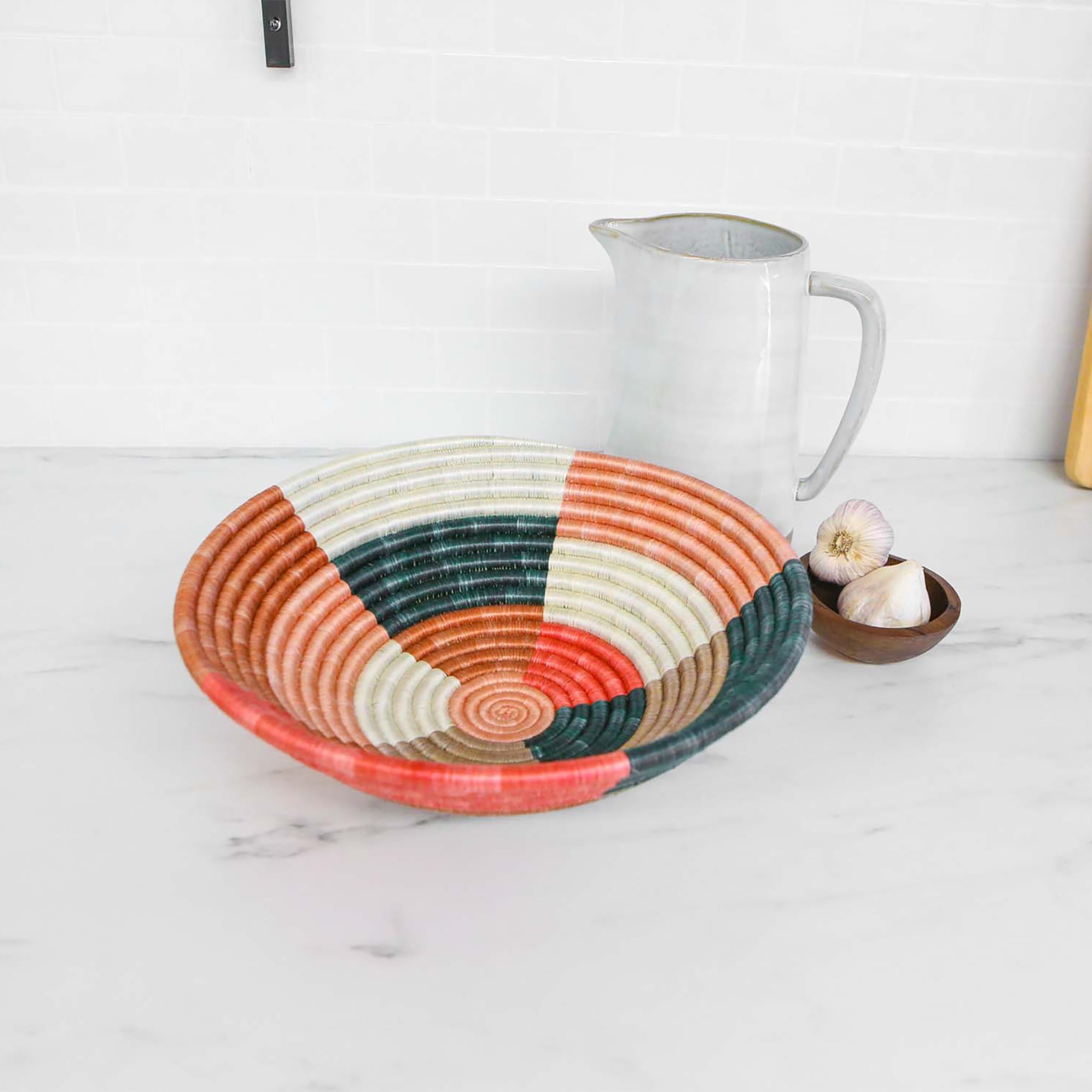 Albers Round Basket in Coral and Gray 12"
