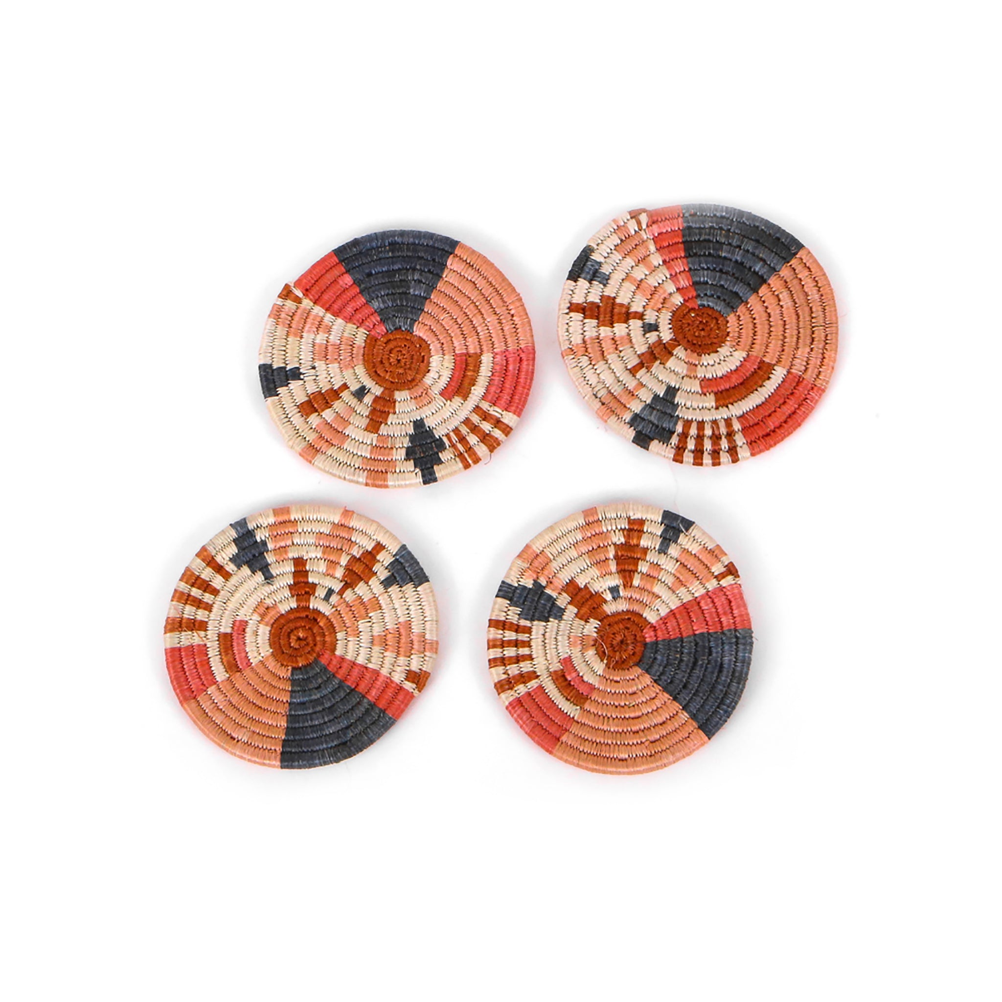 Caldera Woven Coasters in Coral and Gray, Set of 4