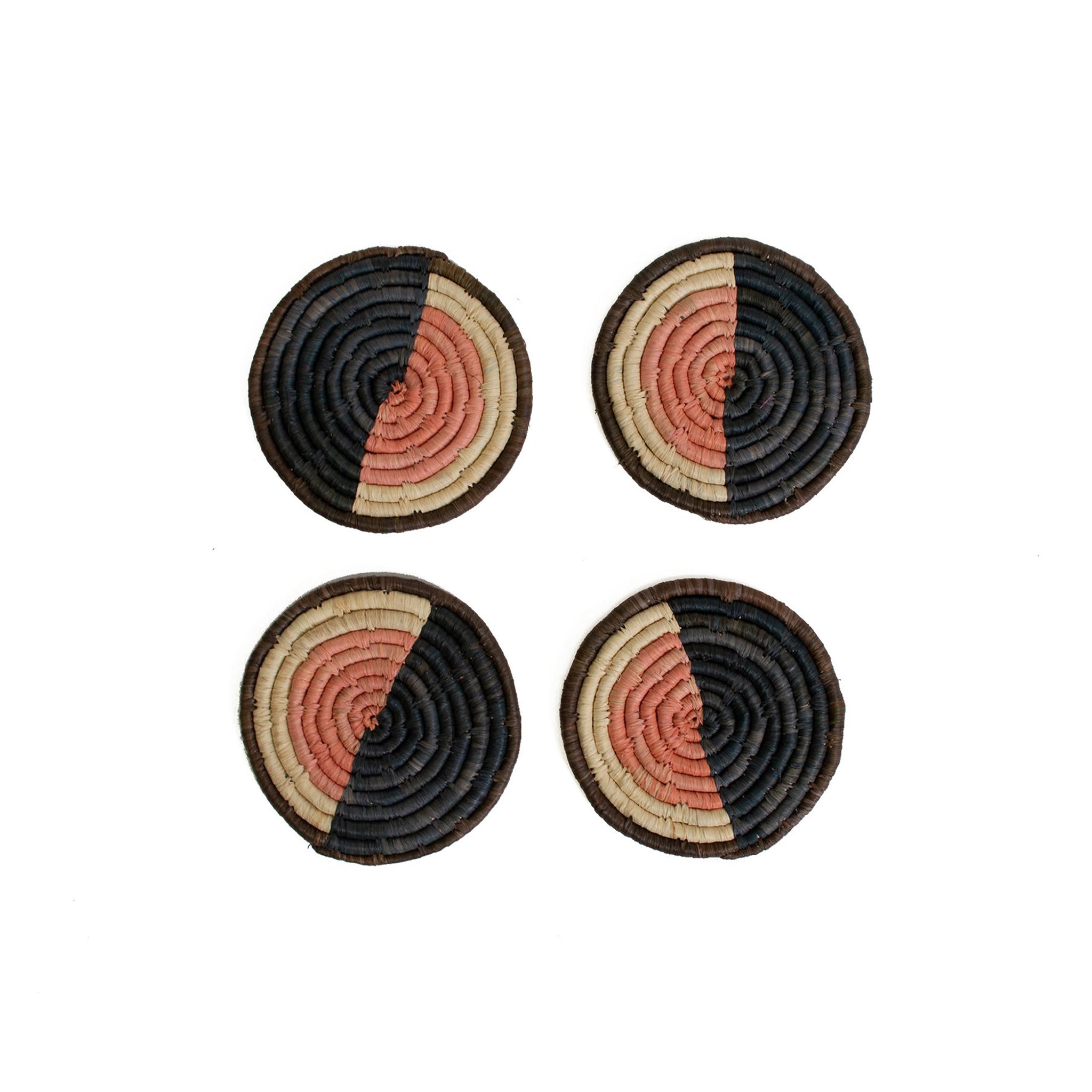 Miró Woven Coasters in Coral and Cocoa, Set of 4