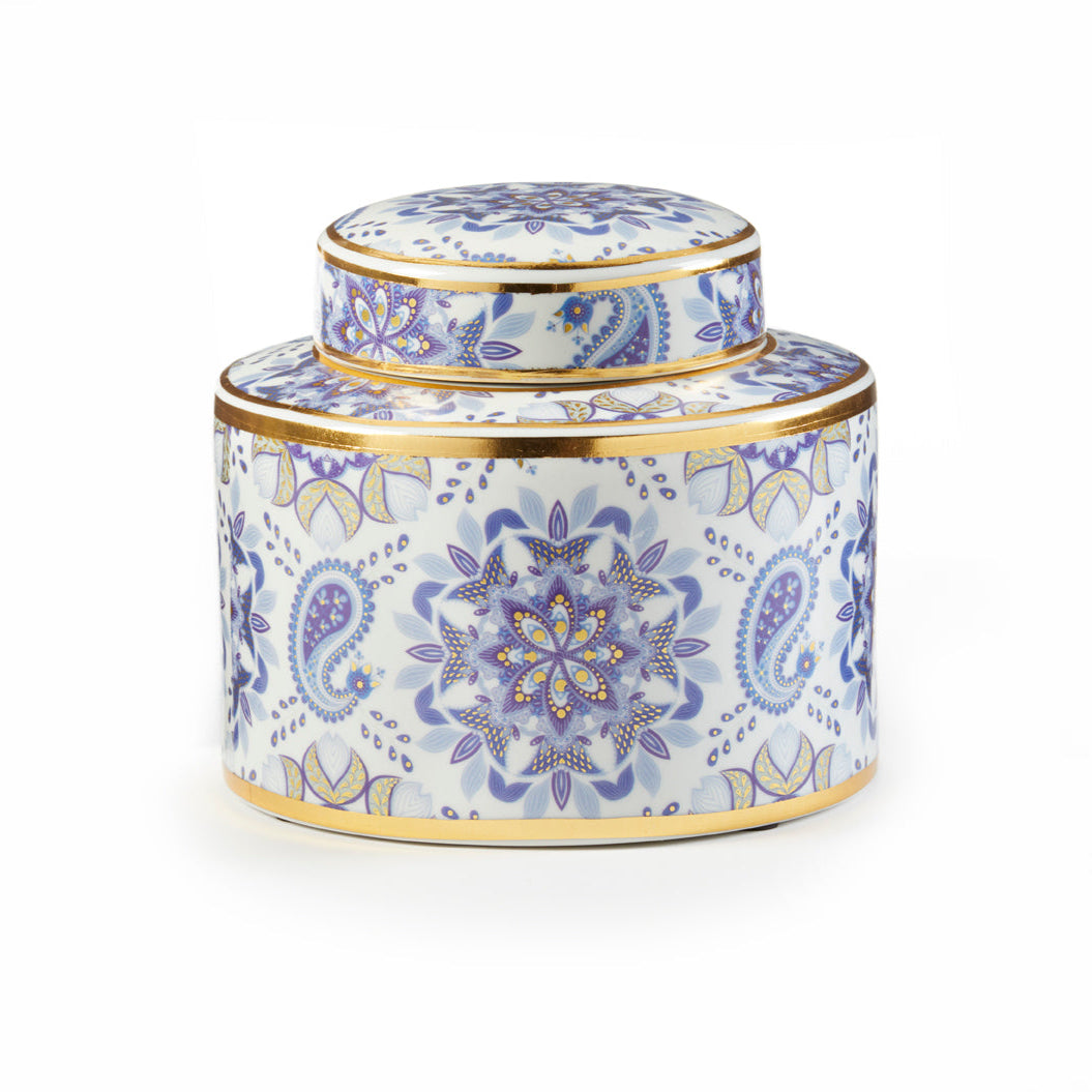 Chinoiserie Gold Edged Porcelain Tea Jar