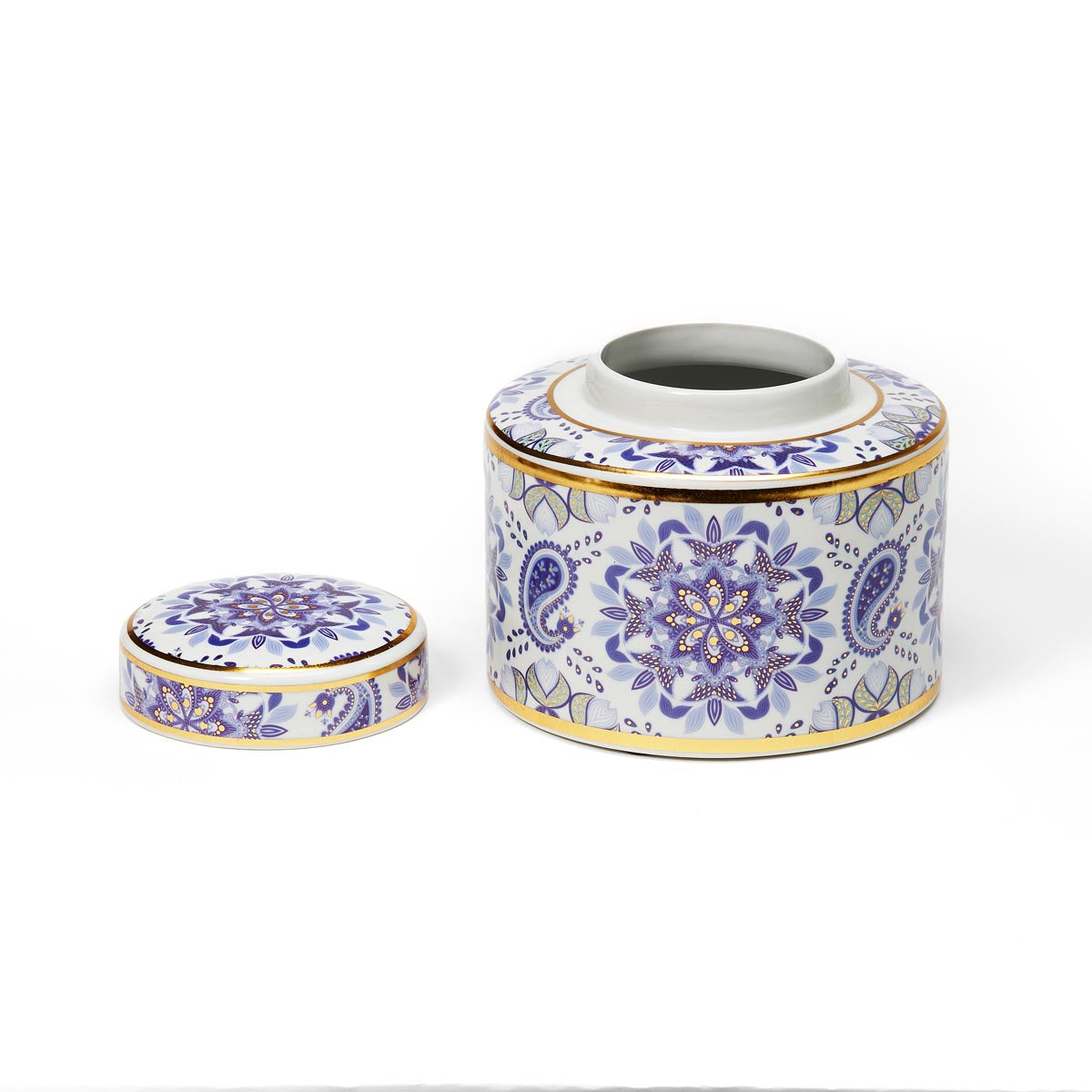 Chinoiserie Gold Edged Porcelain Tea Jar