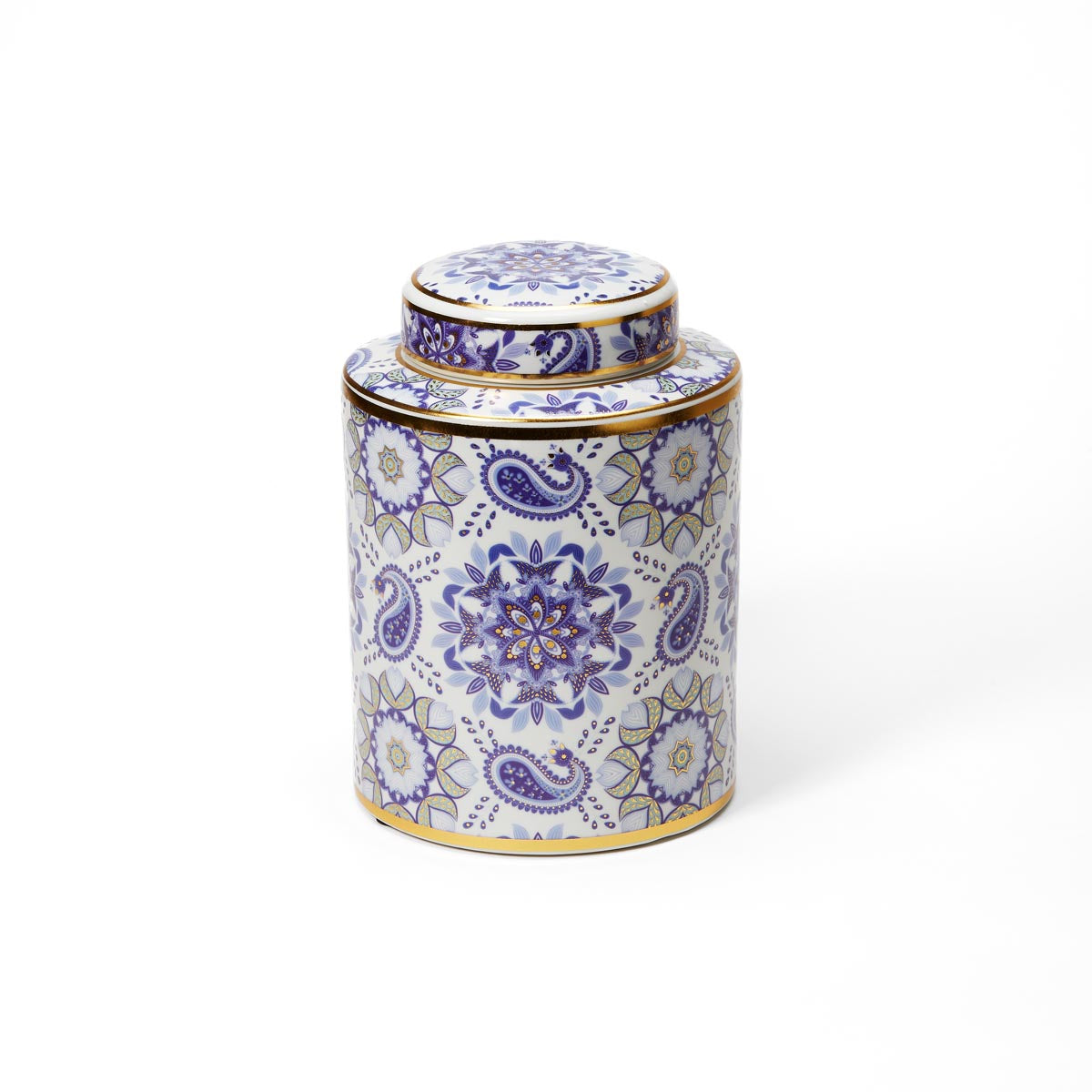 Large Chinoiserie Gold Edged Porcelain Tea Jar