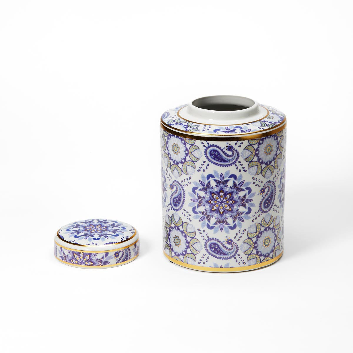 Large Chinoiserie Gold Edged Porcelain Tea Jar