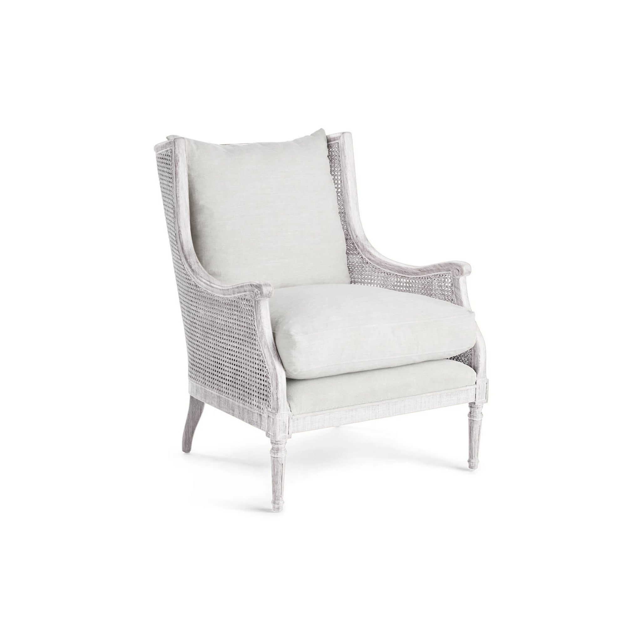 Front Isometric View of the Halle Cane Back Chair (Color - White) on a White Background
