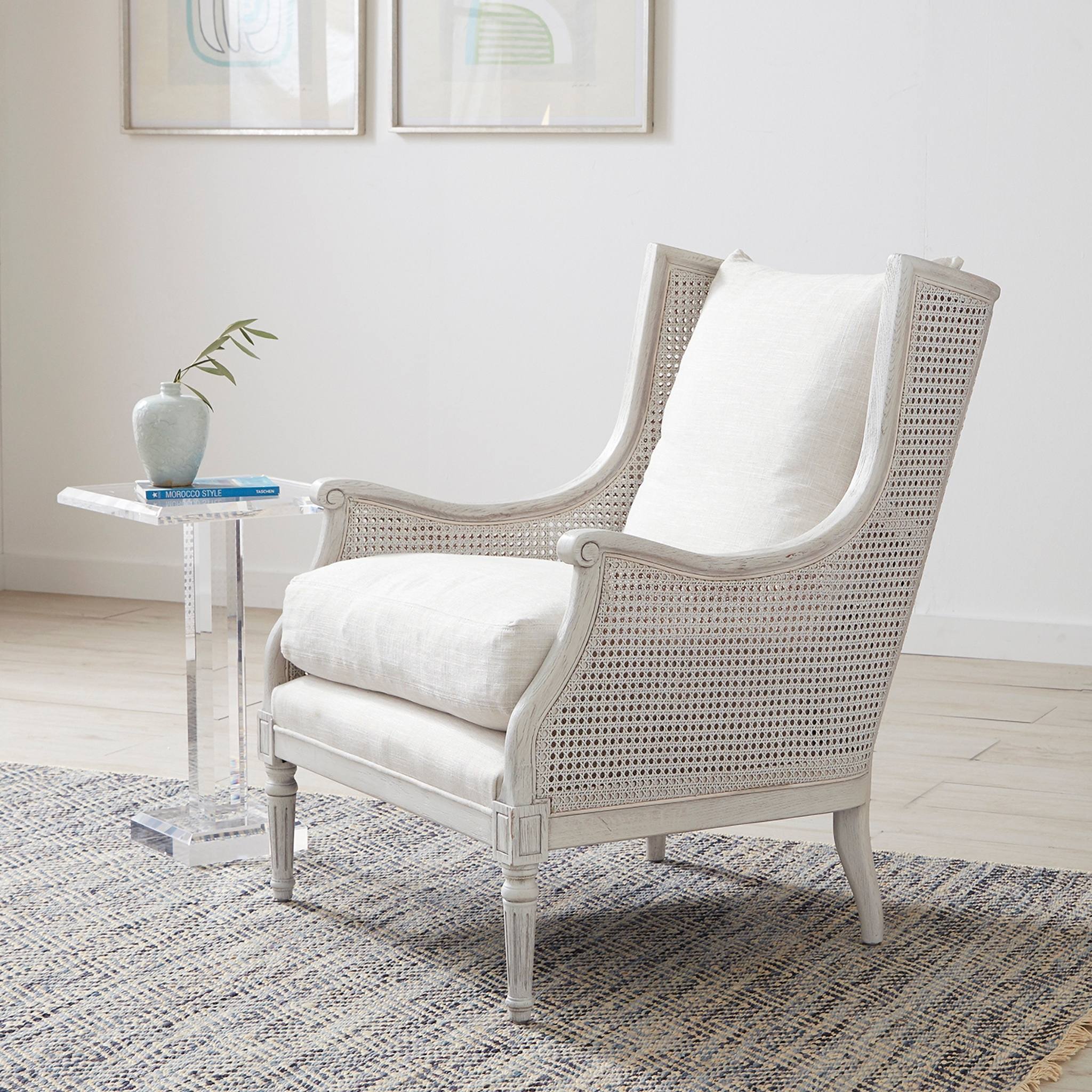 Halle Cane Back Chair Arm (Color - White) in a Living Room Setting
