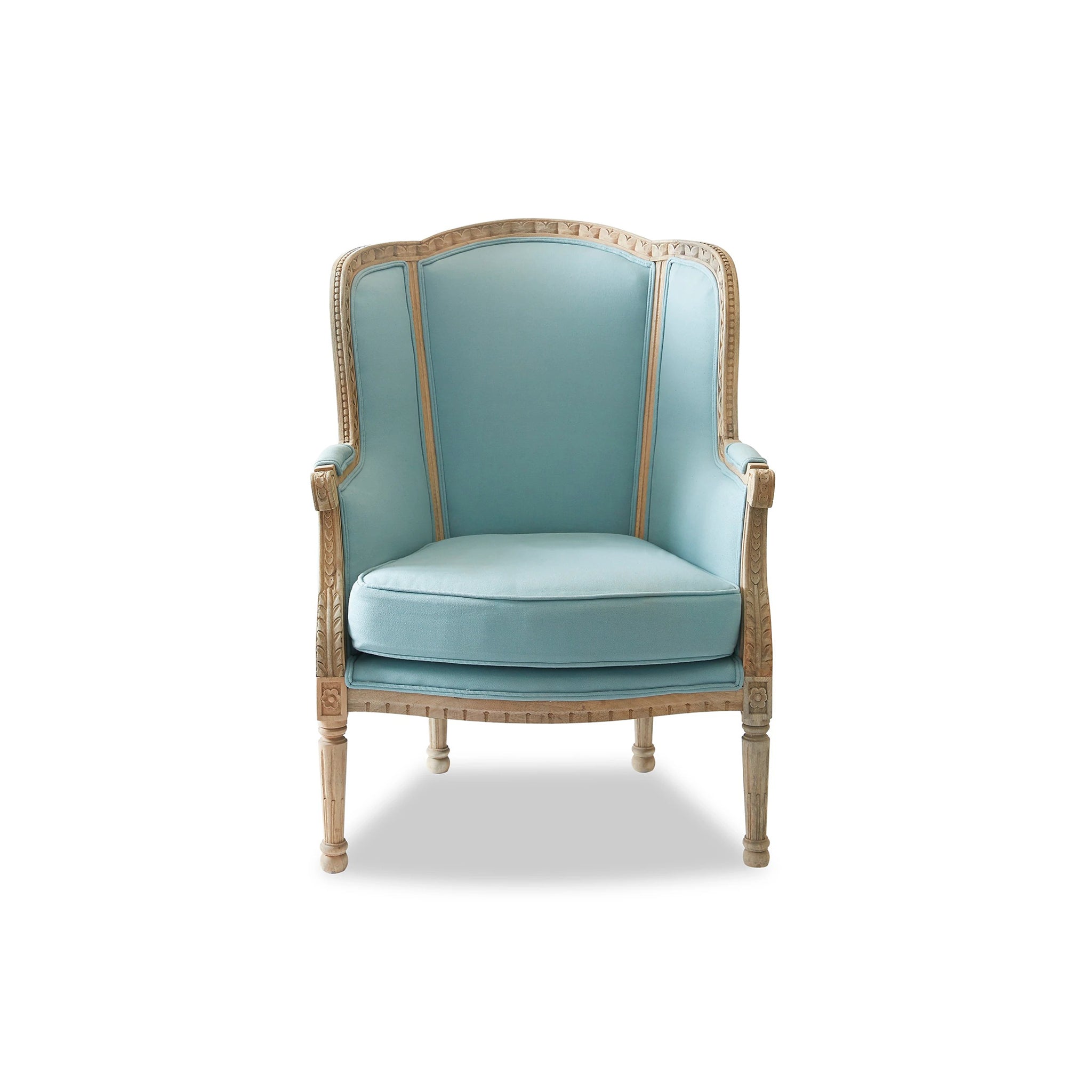 Louis XV Wing Chair with blue upholstery on a white background