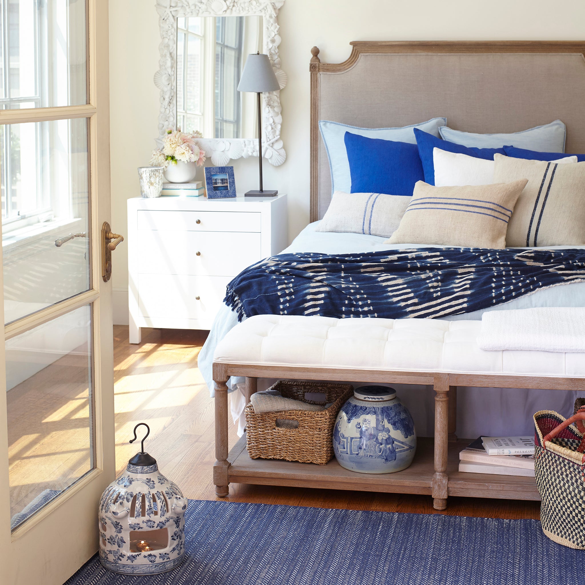 Warwick Headboard - bedroom setting, soft lighting, eye-level view.