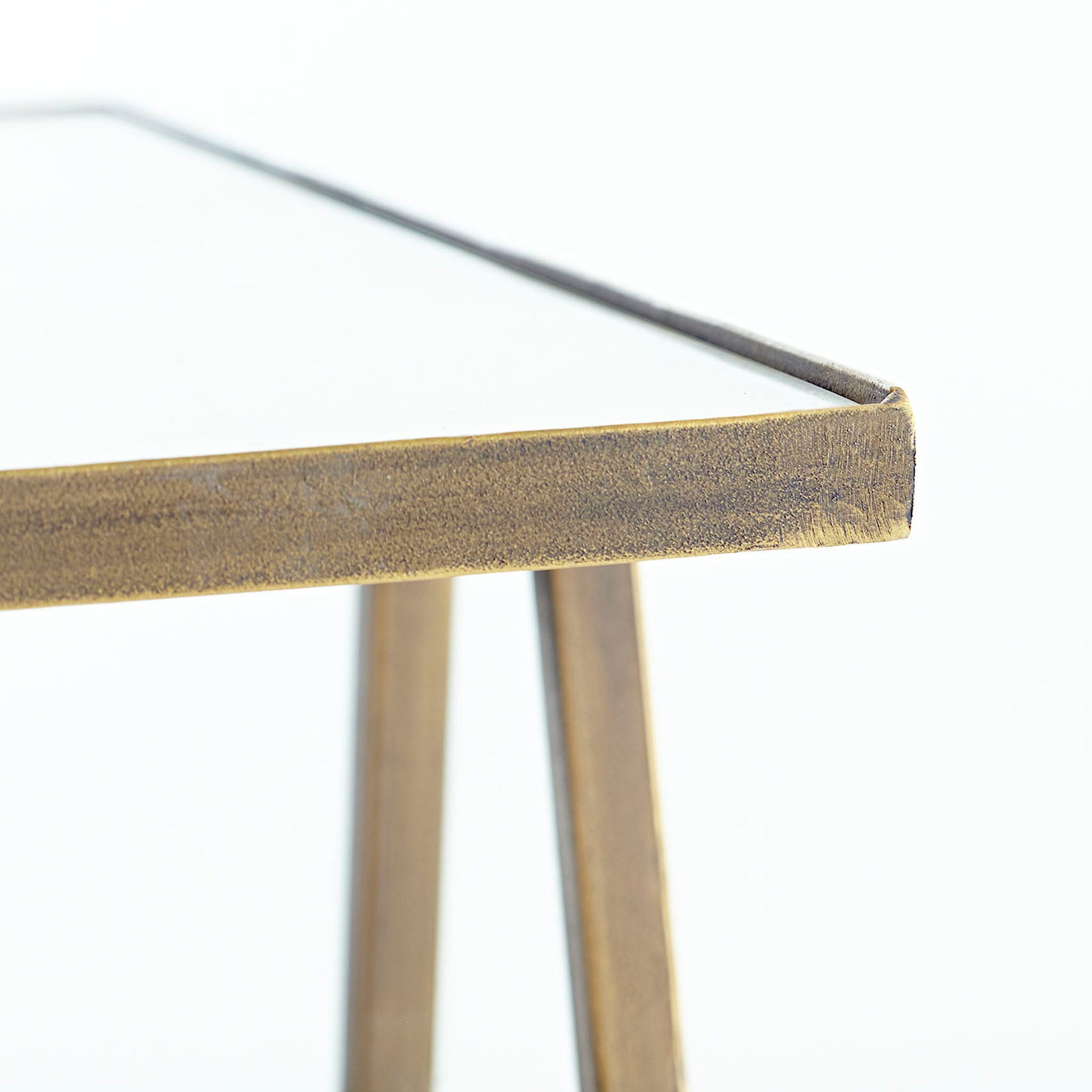 Three Tier Marble Top Table - close-up, white background, leg and tabletop detail.