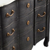 Closeup View of the Black Serpentine Chest with Marble Top Drawers
