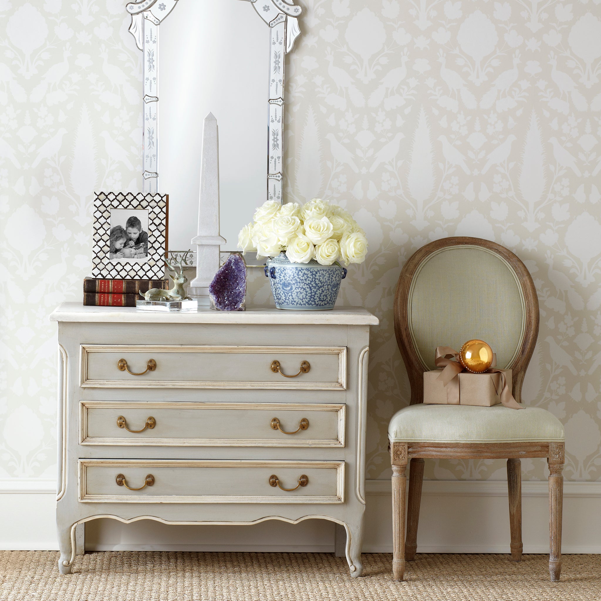 Norwich Mango Wood Three-Drawer Chest: Chest with wall art above