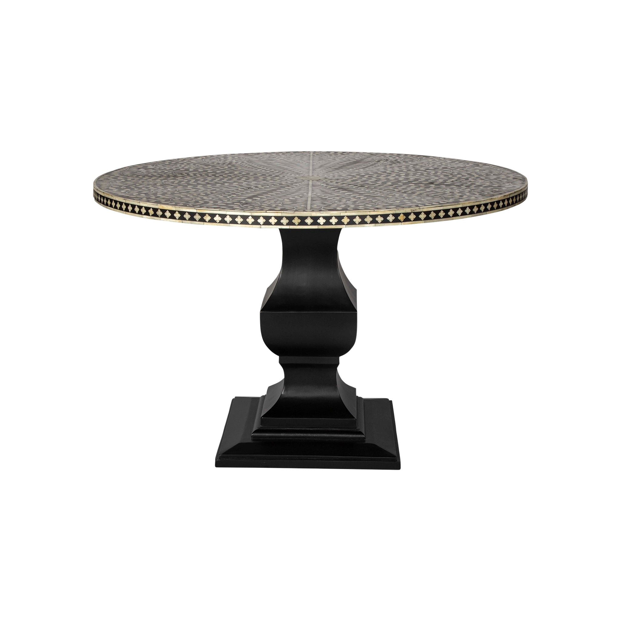 Slightly Elevated Front View of the Moorish Dining Table on a White Background