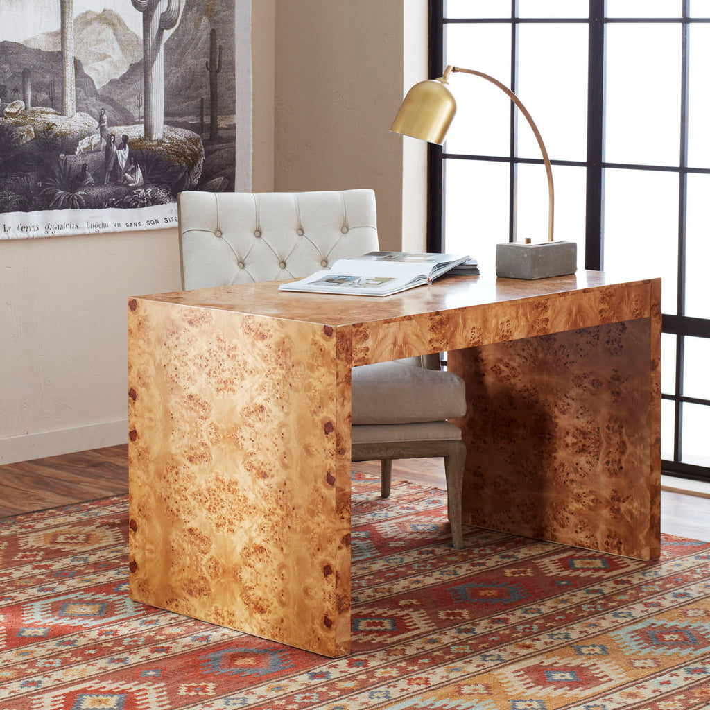 Oslo Burl Wood Veneer Desk In Office With Lamp On Rug