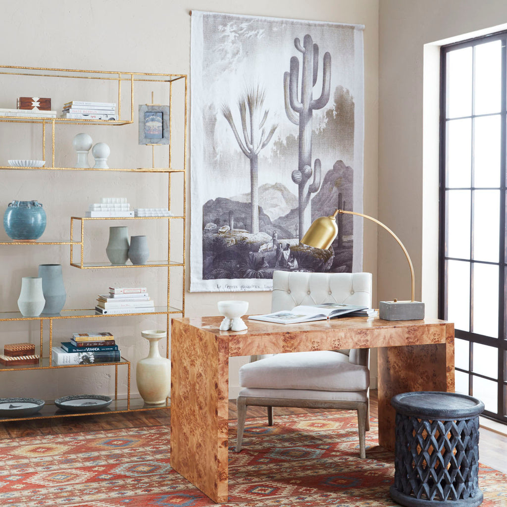 Oslo Burl Wood Veneer Desk In Office With White Chair