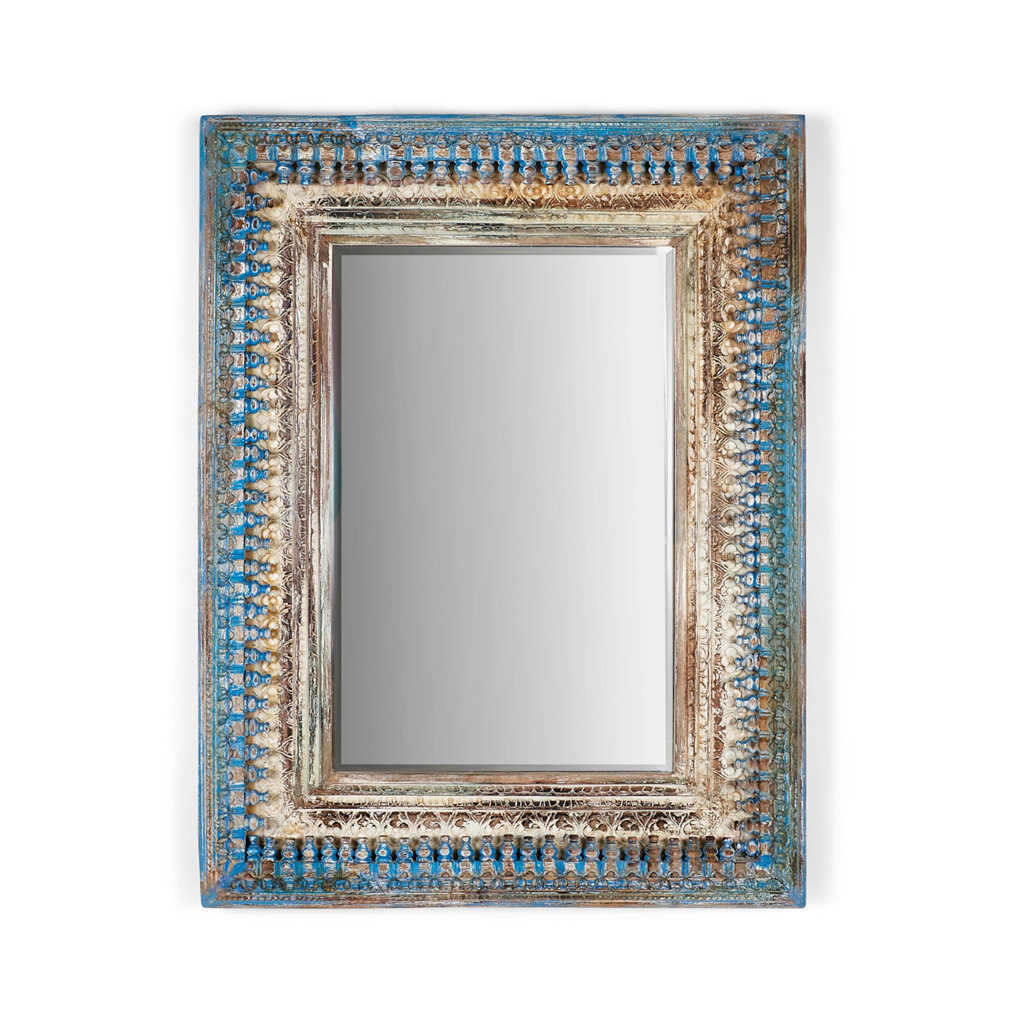 Hand-Carved Jodhpur Mirror - Artisanal Blue Frame | Wisteria