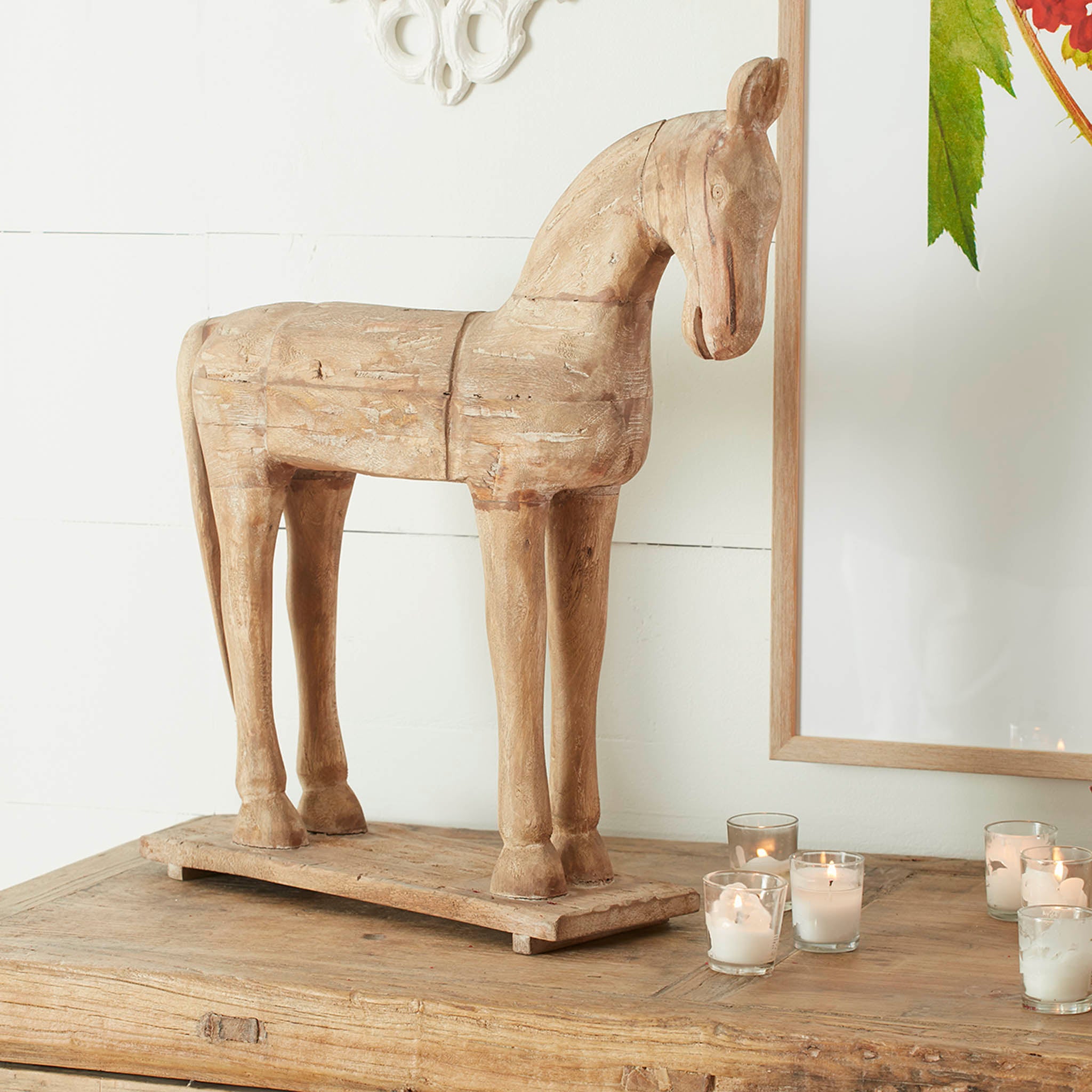 Hand-Carved Trojan Horse on Stand