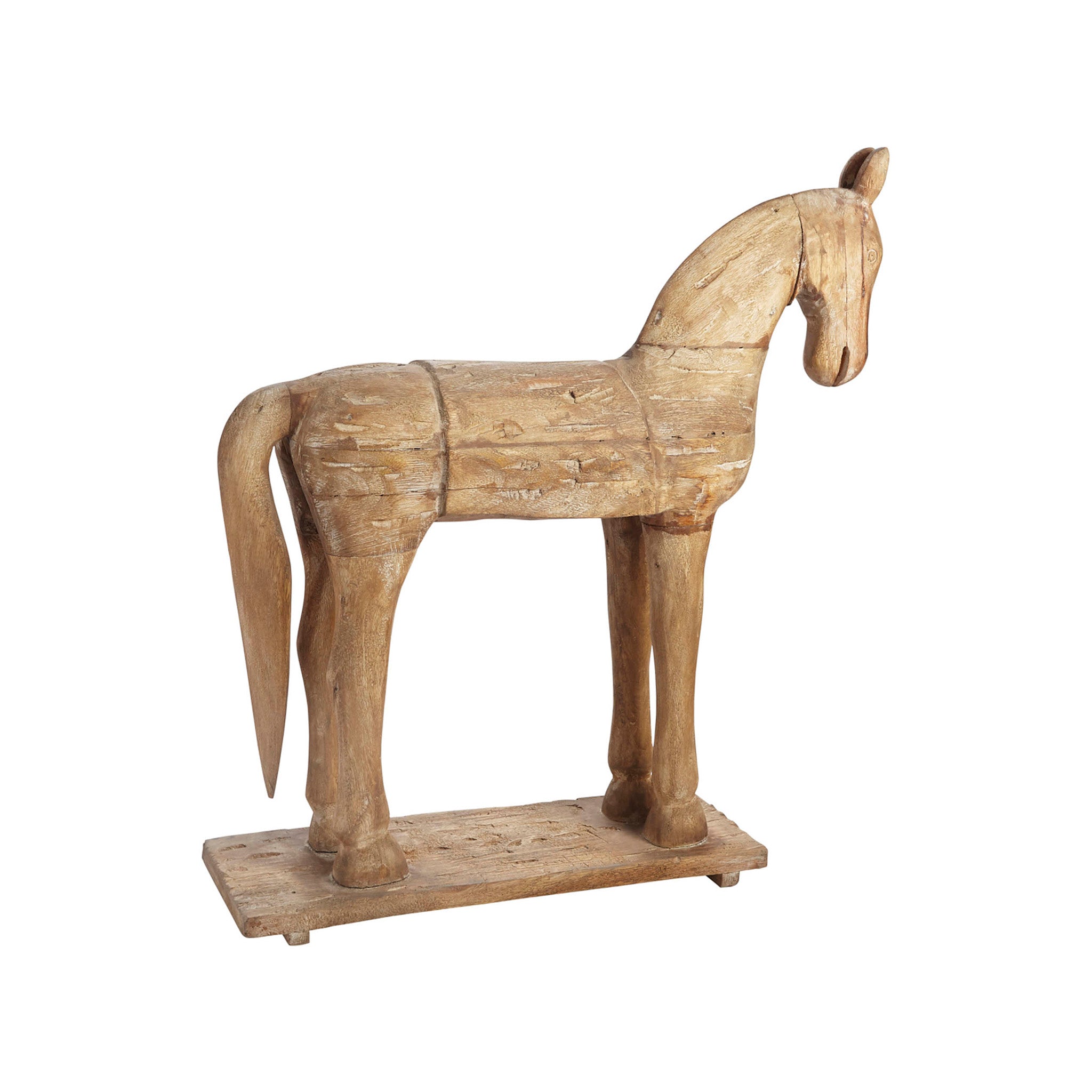 Hand-Carved Trojan Horse on Stand