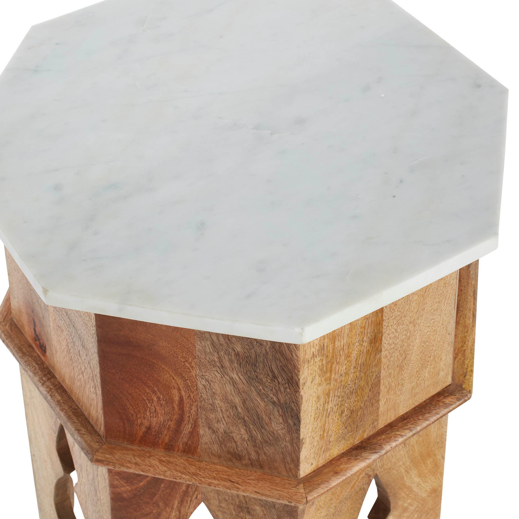 Marble and Wood Moroccan Side Table