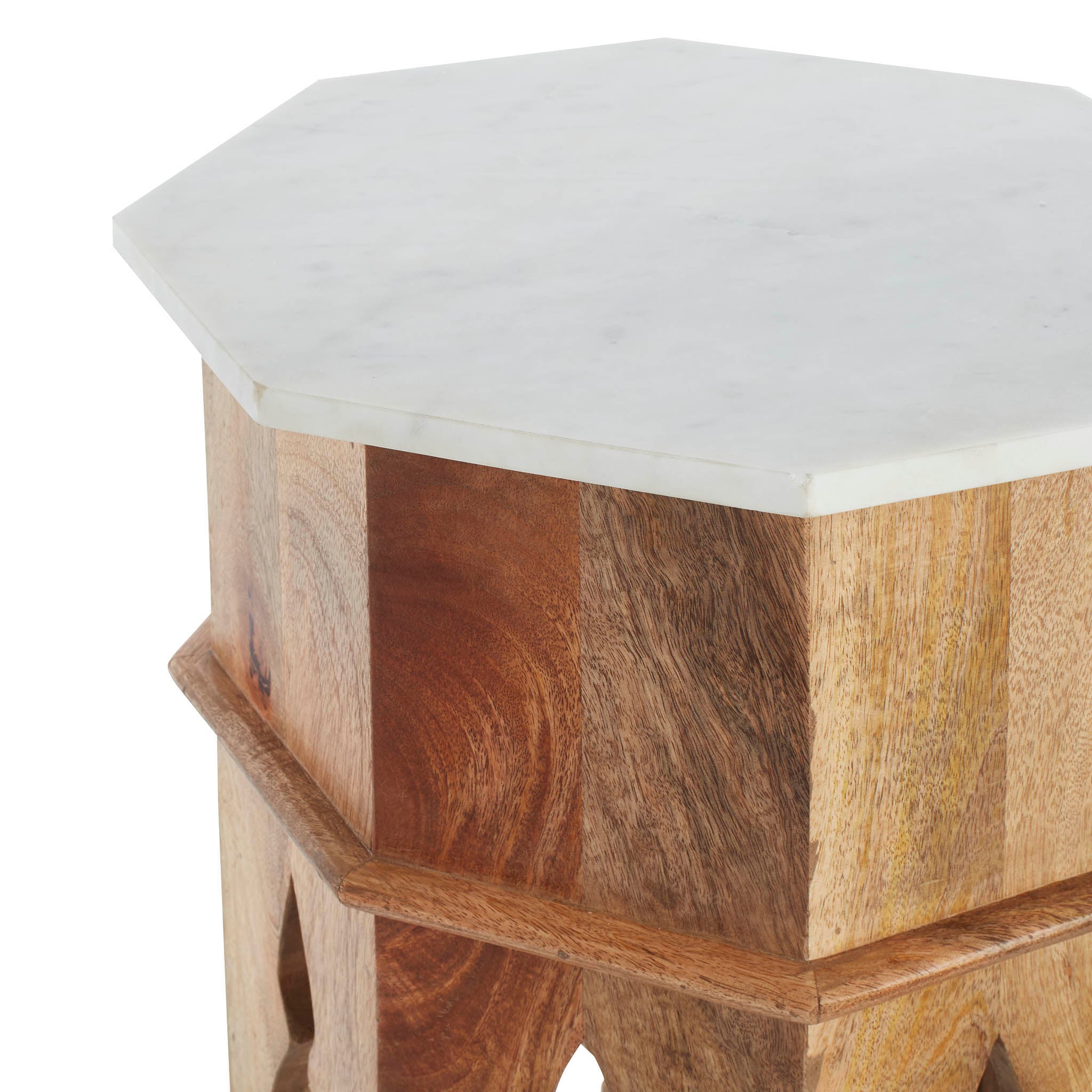 Marble And Wood Moroccan Side Table