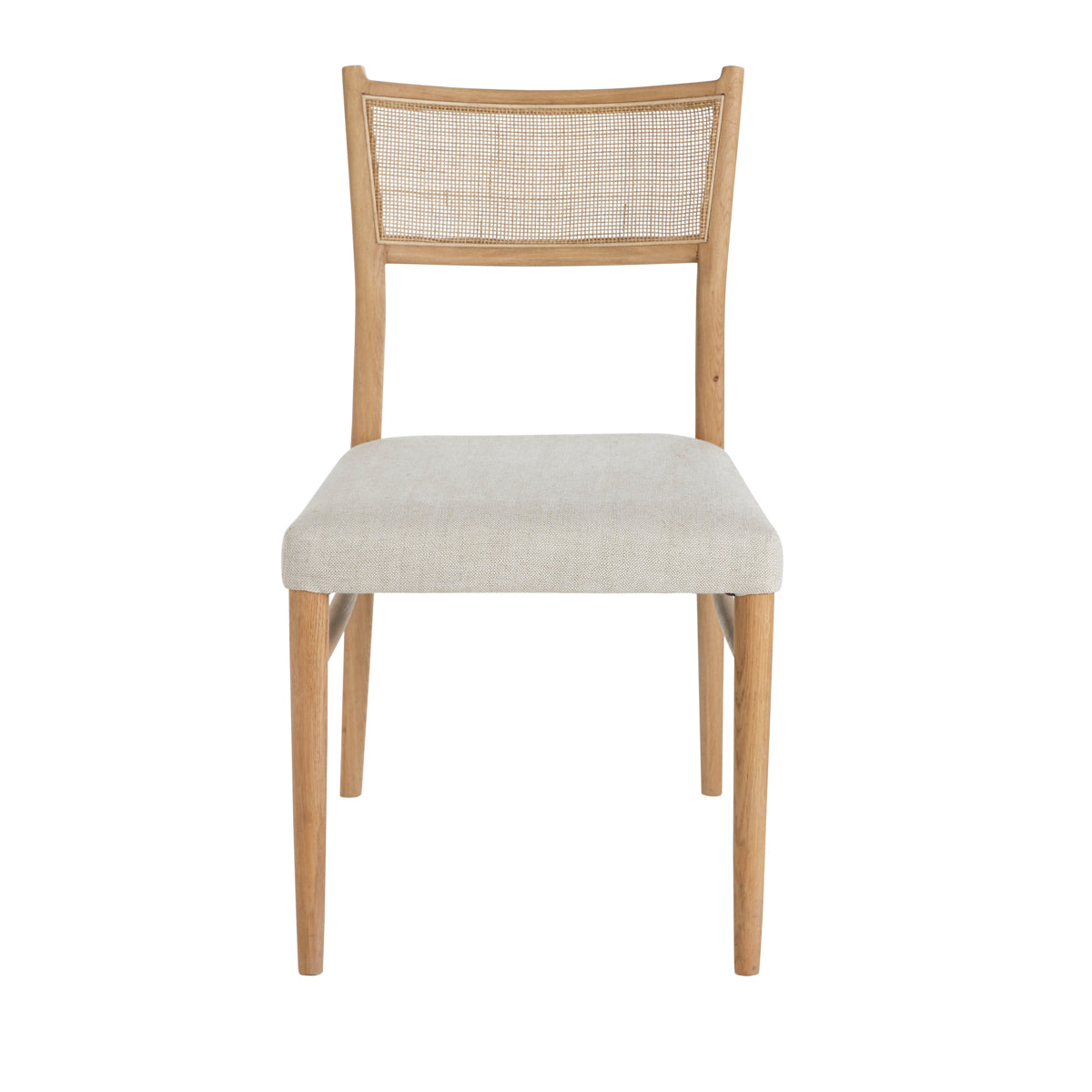 Oak & Rattan-Back Cushioned Dining Chair