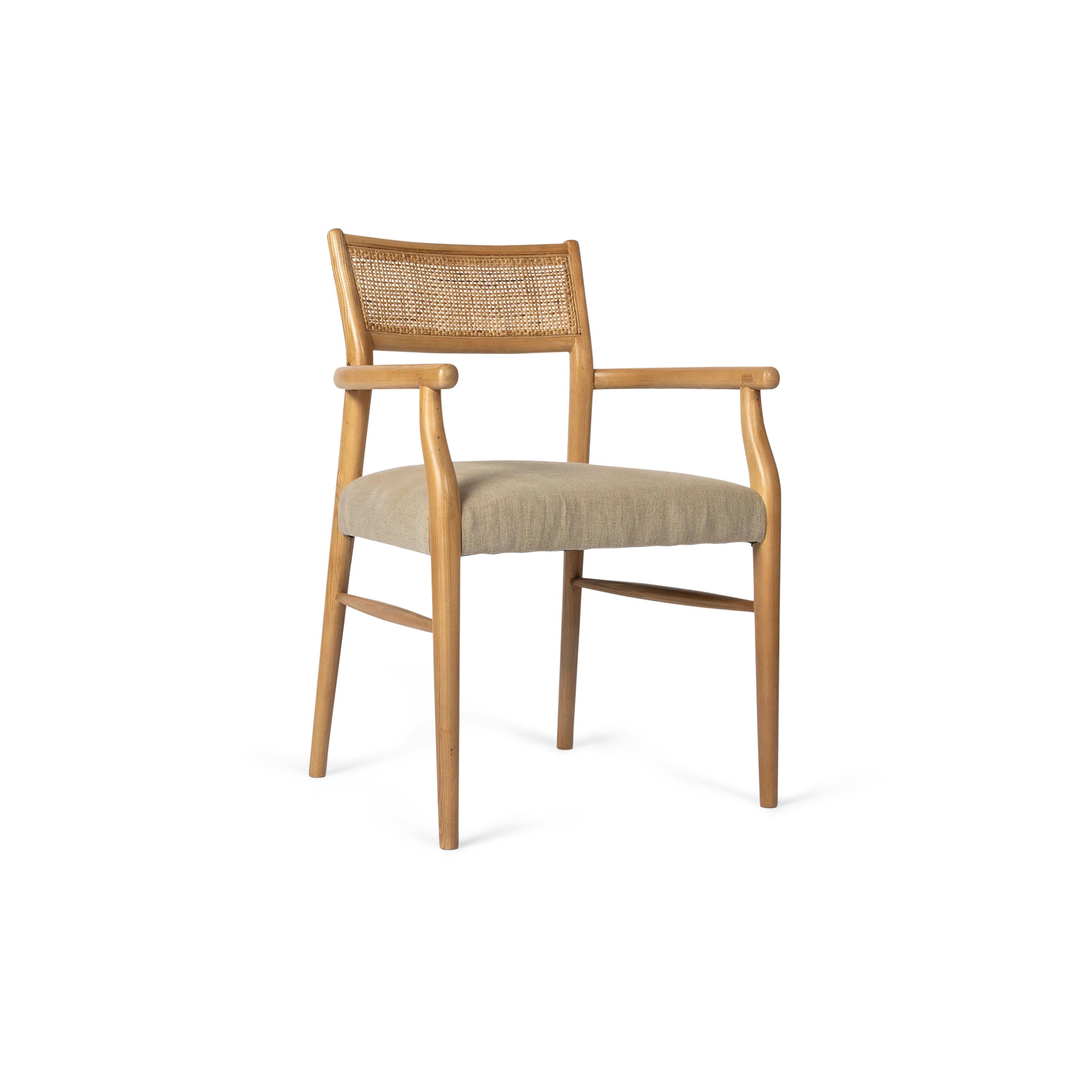 Oak & Rattan-Back Cushioned Arm Chair