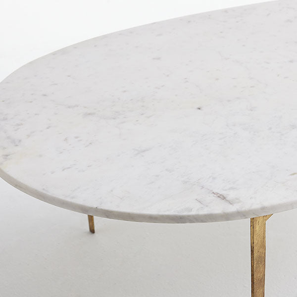 Mid-Century Modern Egg Coffee Table – Close-up of marble top, subtle veining, smooth finish.