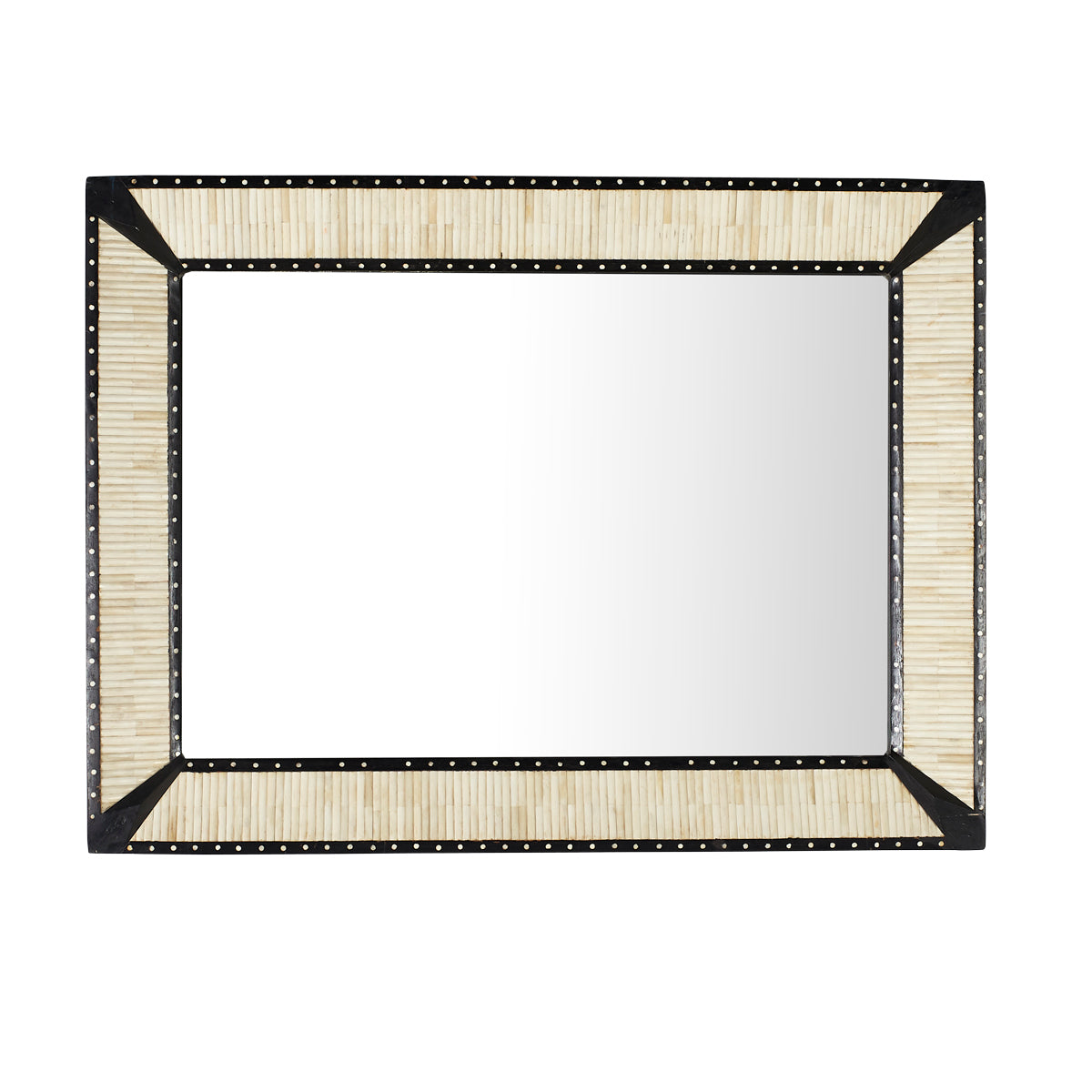 Hand-Carved Bone and Wood Mirror standing horizontal