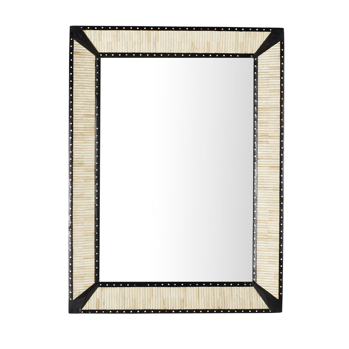 Hand-Carved Bone and Wood Mirror standing vertical